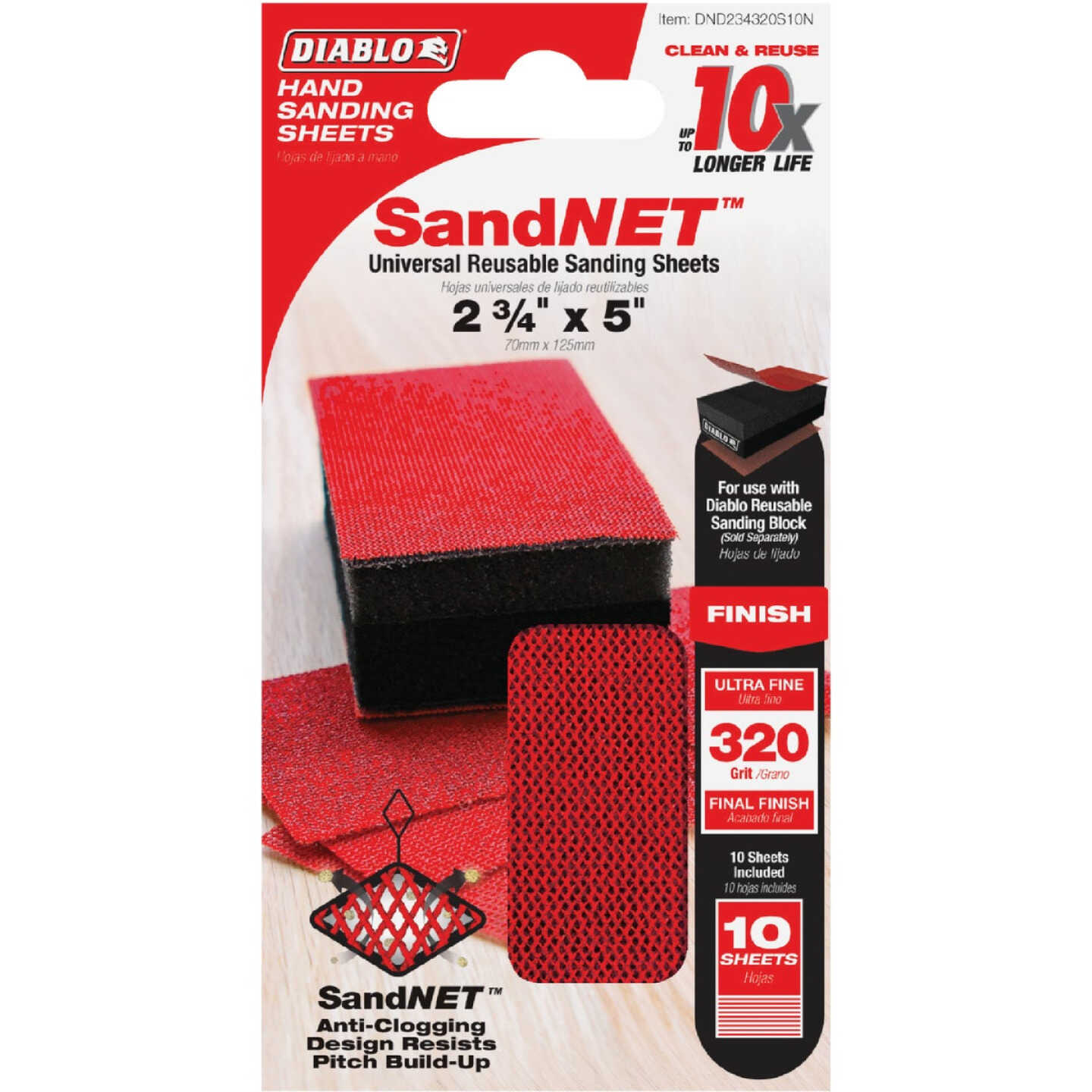 Diablo SandNET 2-3/4 In. x 5 In. 320-Grit Reusable Hand Sander Refill Sheets (10-Pack) Image 1