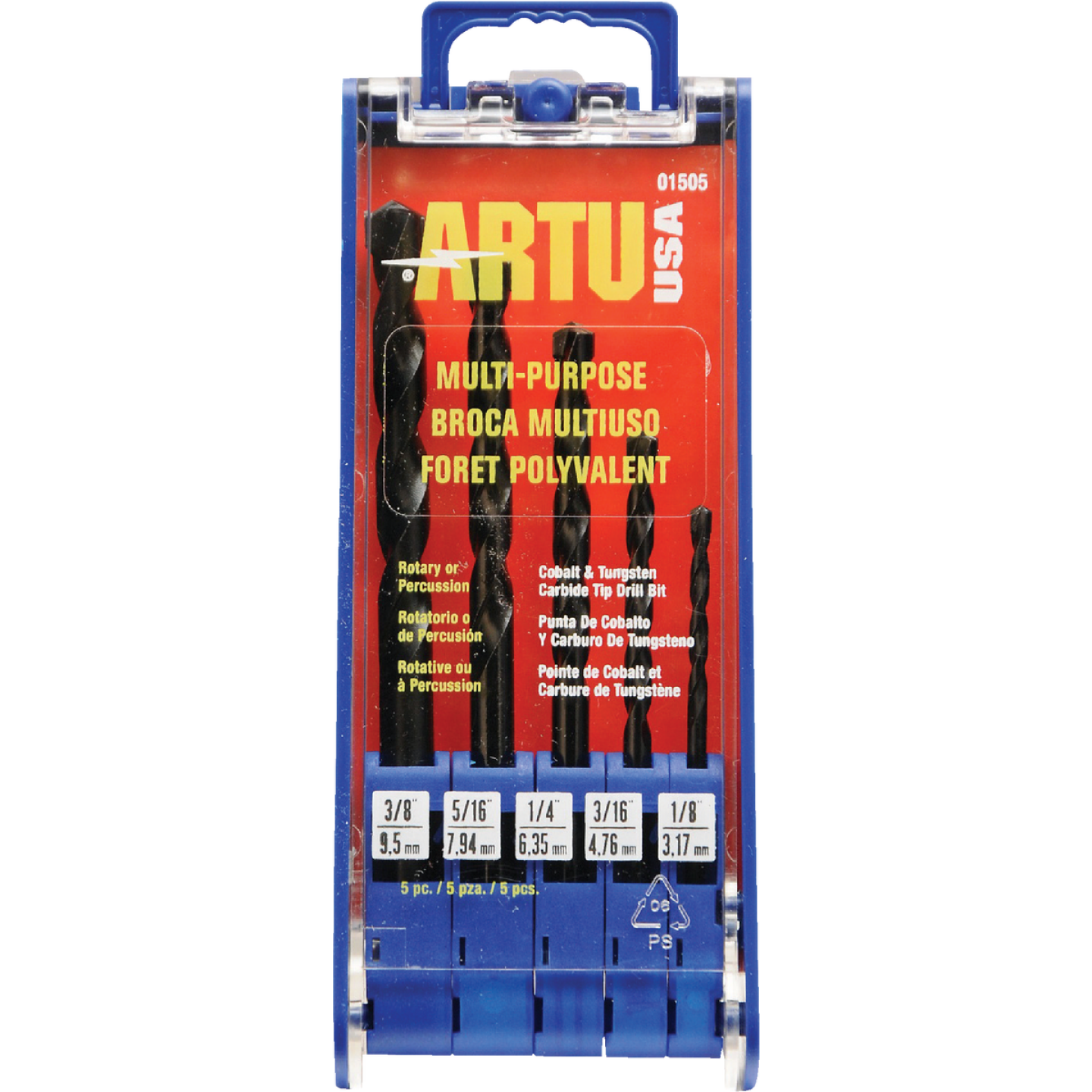 ARTU 5-Piece Cobalt & Tungsten Multi-Purpose Drill Bit Set, 1/8 In. thru 3/8 In. Image 1