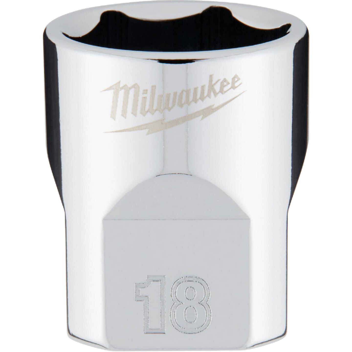 Milwaukee 3/8 In. Drive 18 mm 6-Point Shallow Metric Socket with FOUR FLAT Sides Image 1