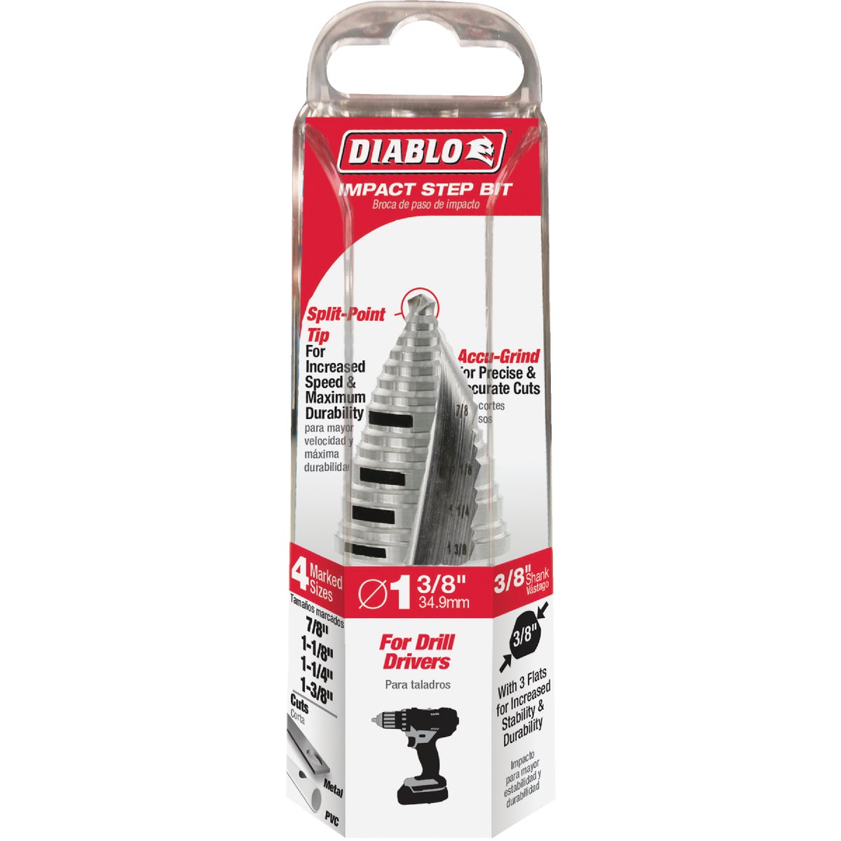Diablo 7/8 In. - 1-3/8 In. Impact Step Drill Bit, 15 Steps Image 1