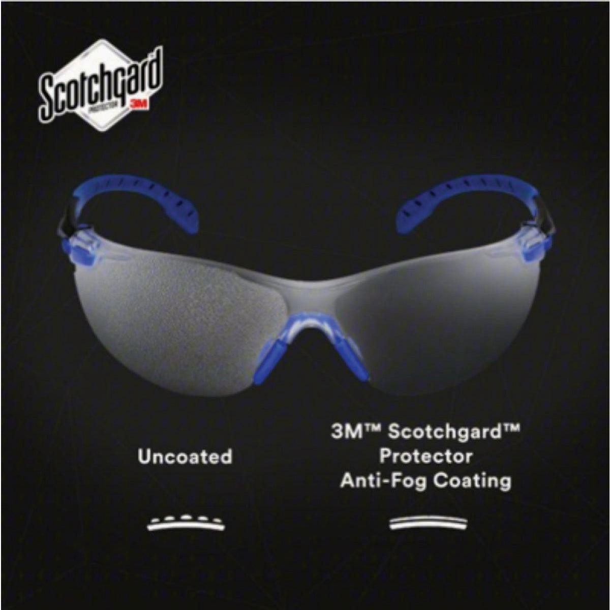3M Black/Blue Frame Safety Glasses with Anti-Fog Scotchgard Protector Clear Lenses Image 1