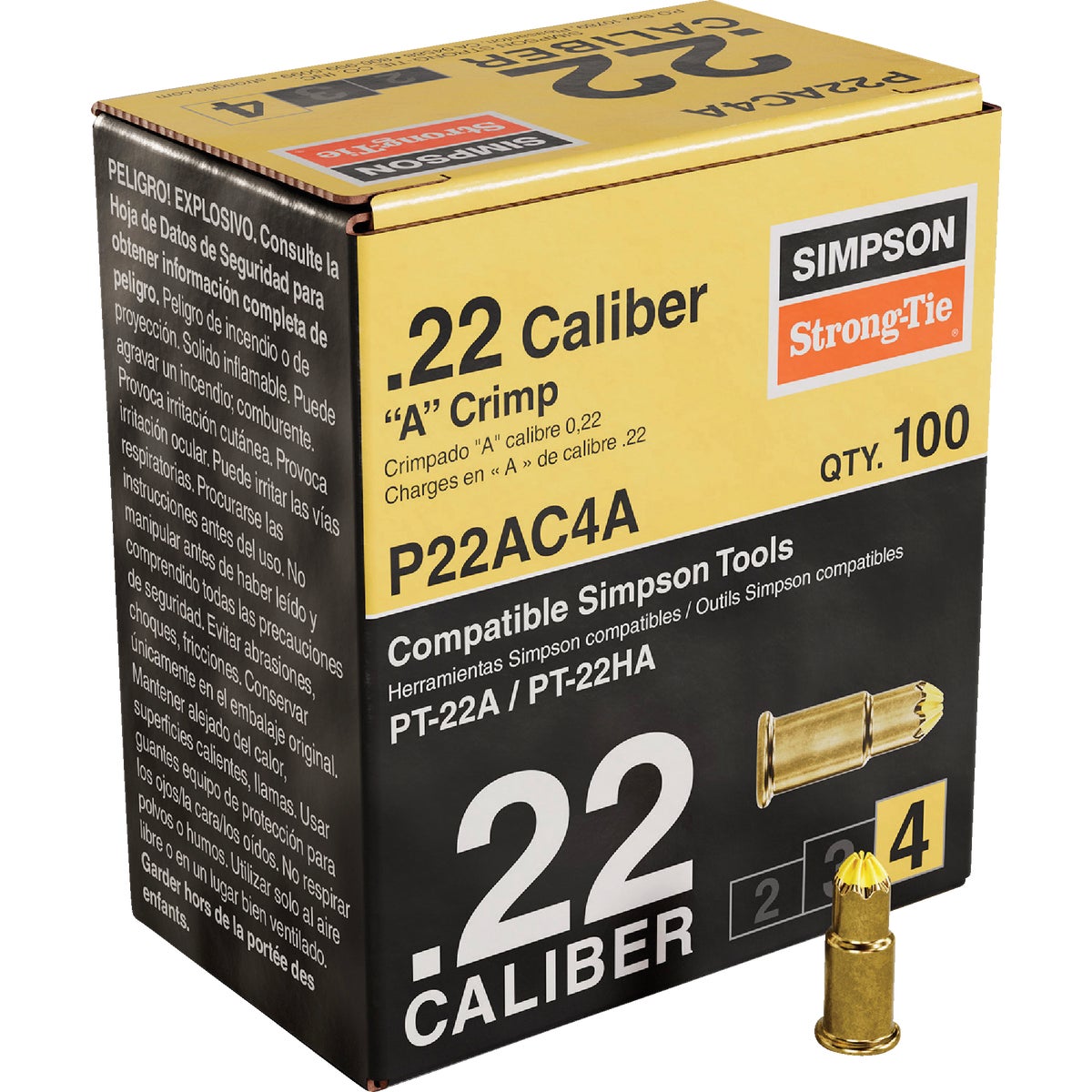 P22AC 0.22-Caliber A Single-Shot Crimp Loads, LVL 4, Yellow - Imported (100-Qty)