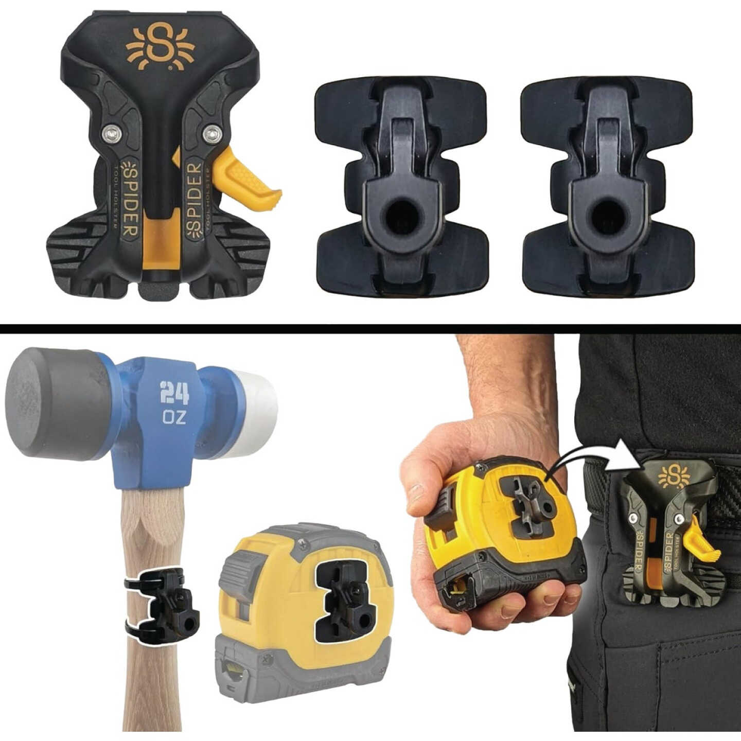 Spider Tool Holster Pro Tape Measure with 3-Piece Hammer Holster Kit Image 1