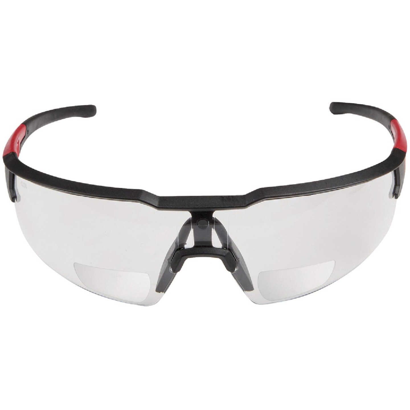 Milwaukee Red & Black Frame Safety Glasses with +2.00 Magnified Clear Anti-Scratch Lenses Image 3
