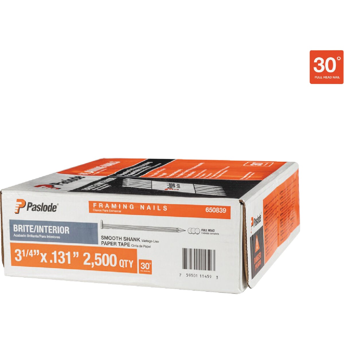 Paslode 3-1/4 In. x 0.131 In.  30 Degree Paper Tape Brite Smooth Shank RounDrive Framing Nails (2500 Ct.) Image 1