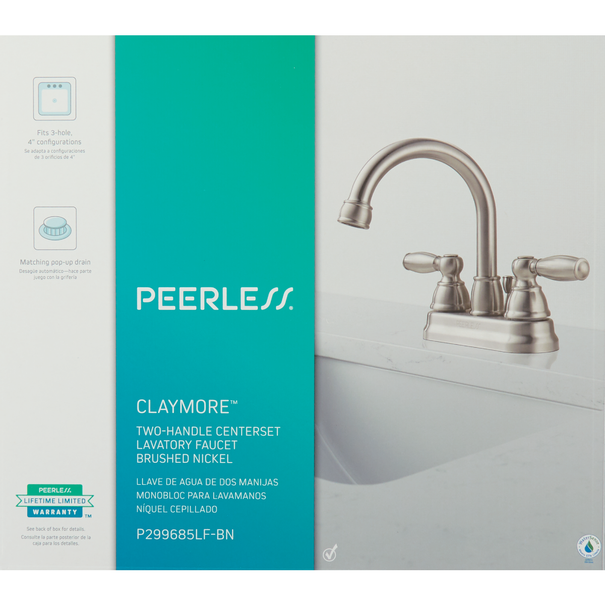Peerless Claymore Brushed Nickel 2-Handle Lever 4 In. Centerset  Bathroom Faucet with Pop-Up Image 2