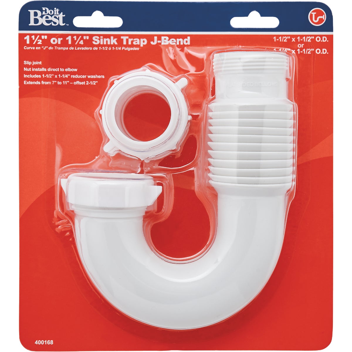 Do it Best 1-1/2 In. or 1-1/4 In. x 1-1/2 In. Flexible White Plastic J-Bend, Extendable to 11 In. Image 2