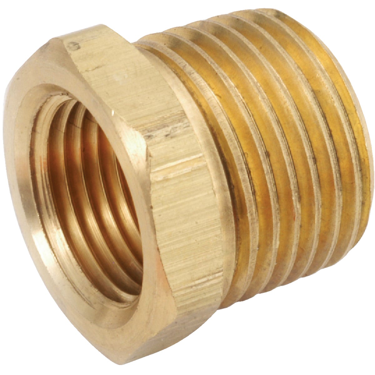 Anderson Metals 3/8 In. MPT x 1/8 In. FPT Yellow Brass Hex Reducing Bushing Image 1