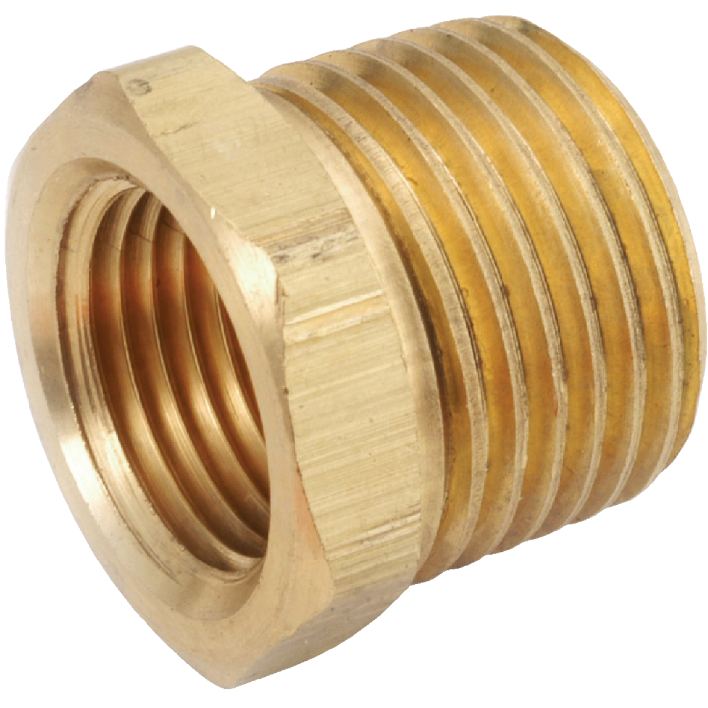 Anderson Metals 1/2 In. MPT x 3/8 In. FPT Yellow Brass Hex Reducing Bushing Image 1