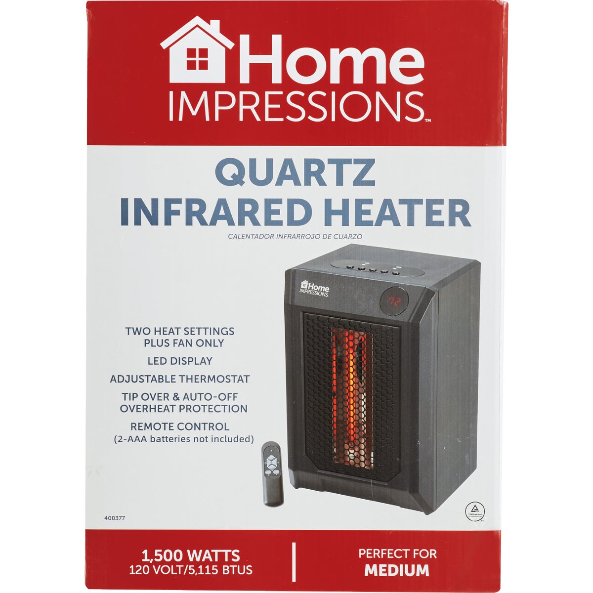 Home Impressions 1500W 120V Quartz Heater with Remote Image 2