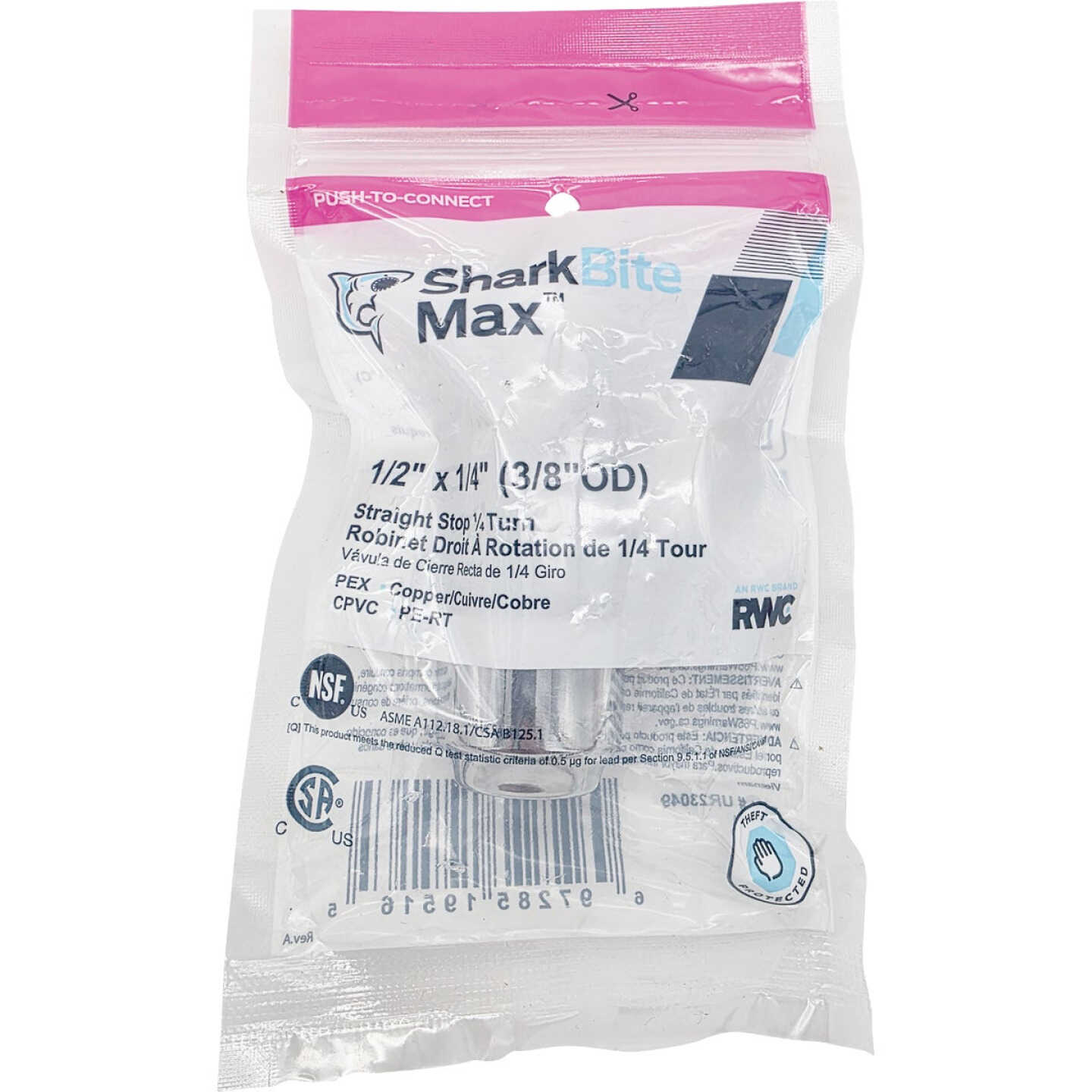 SharkBite 1/2 In. x 1/4 In. (3/8 In. OD) Brass Straight Stop Valve Image 2