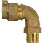 Anderson Metals 1 In. 90 Deg. Brass Elbow, MIP Polyethylene Pipe Connector (1/4 Bend) Image 1
