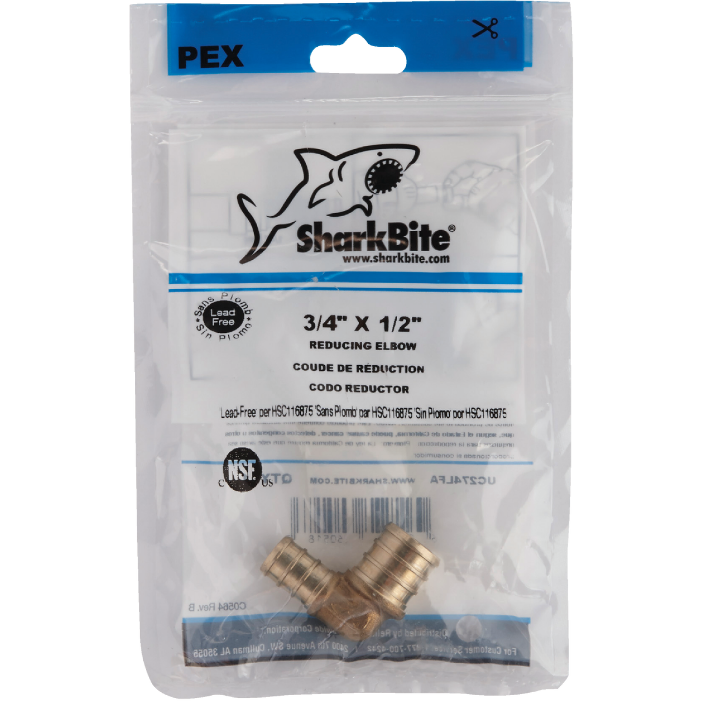 SharkBite 1/2 In. x 3/4 In. Barb 90 Deg. Brass Reducing PEX Elbow (1/4 Bend) Image 2