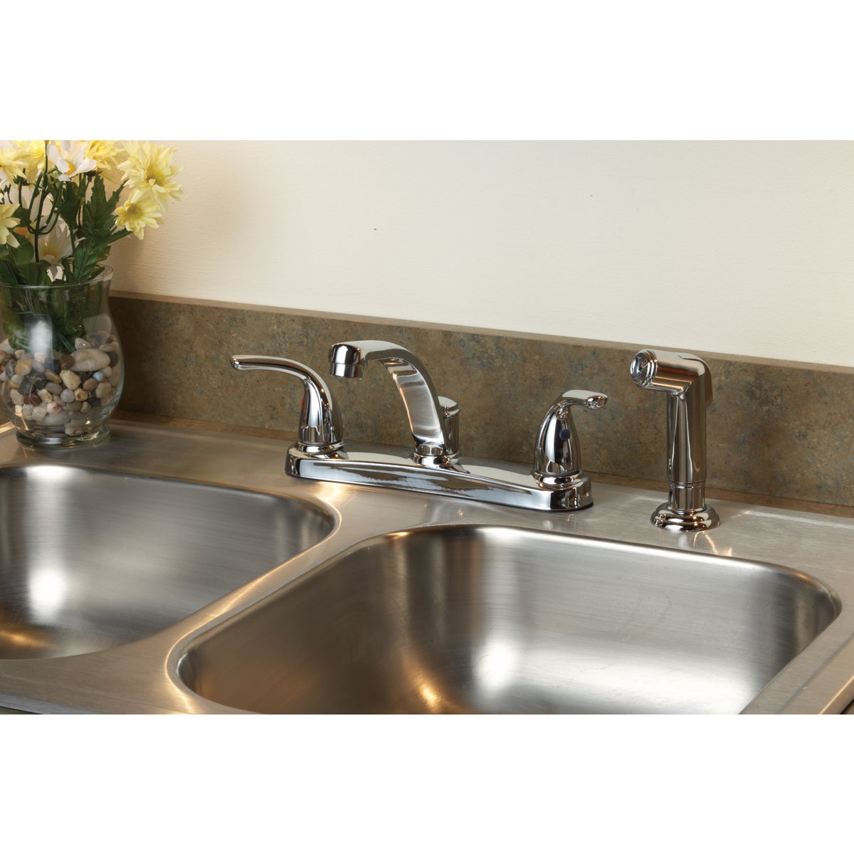 Home Impressions 2-Handle Metal Lever Kitchen Faucet with Side Spray, Chrome Image 2