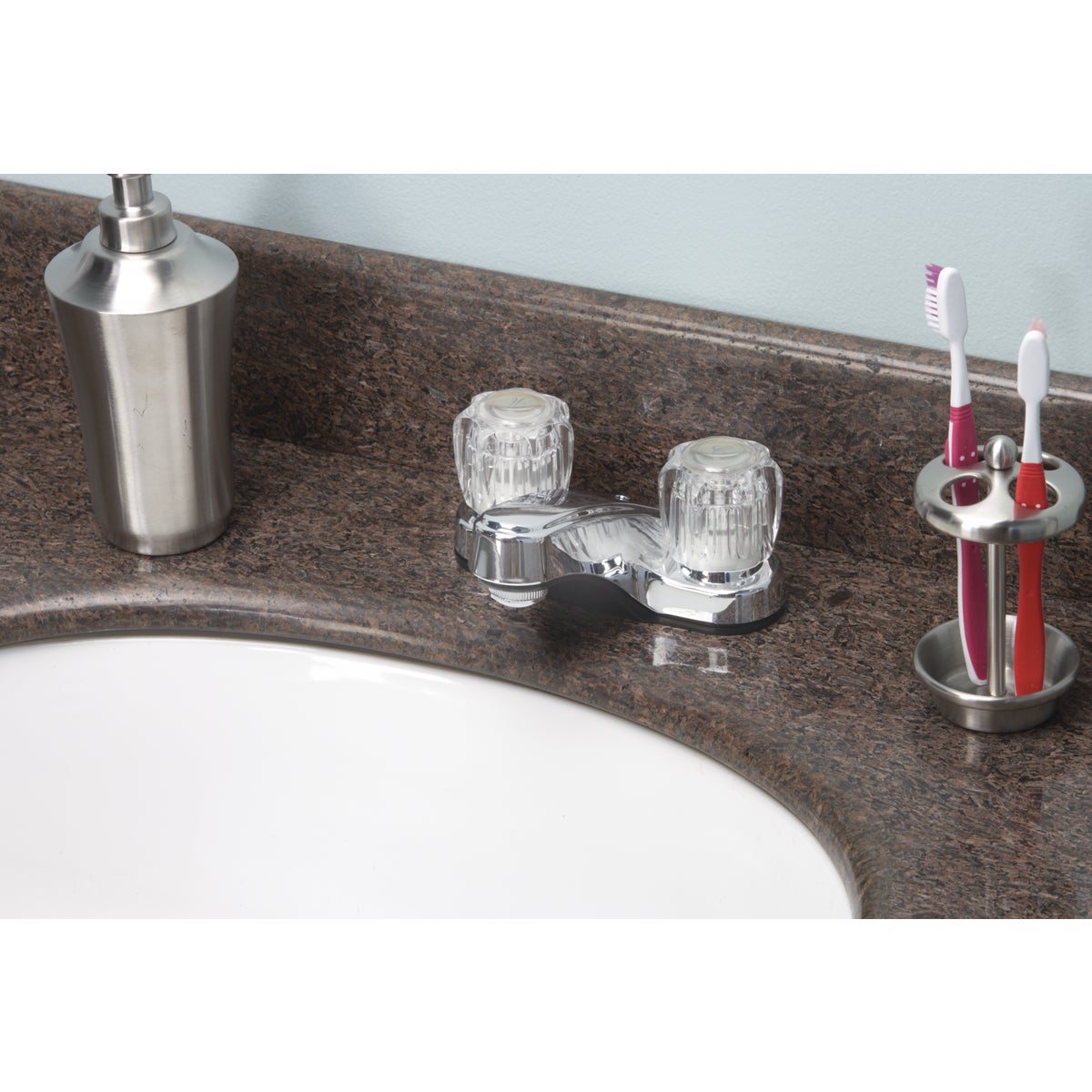 Home Impressions 2-Handle Knob 4 In. Centerset Non-Metallic Bathroom Faucet, Chrome Image 2
