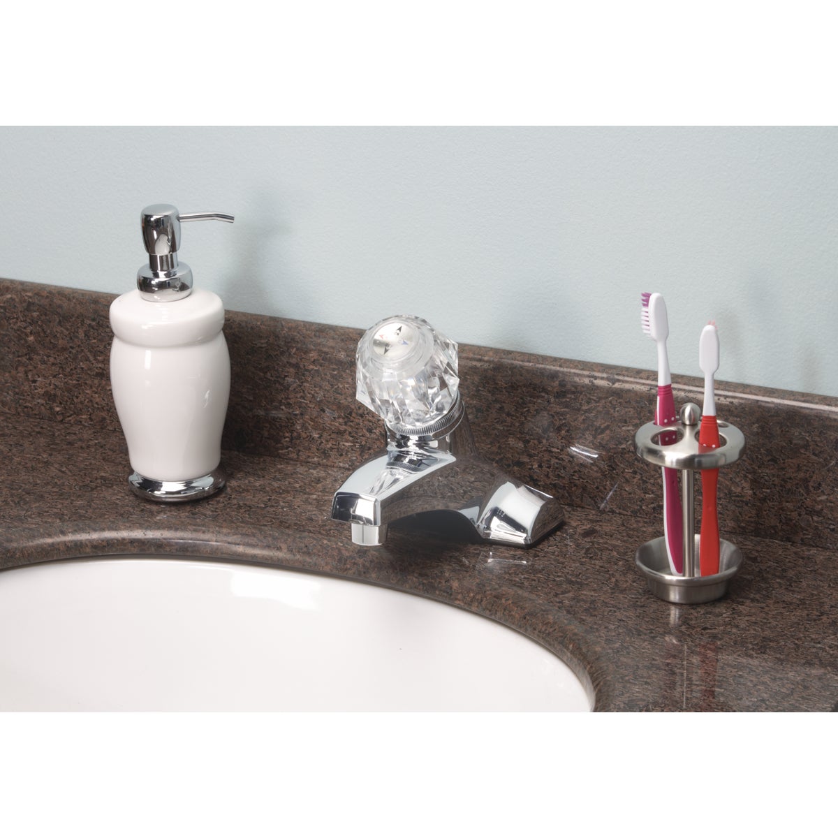Home Impressions  1-Handle Knob 4 In. Centerset Non-Metallic Bathroom Faucet, Chrome Image 2