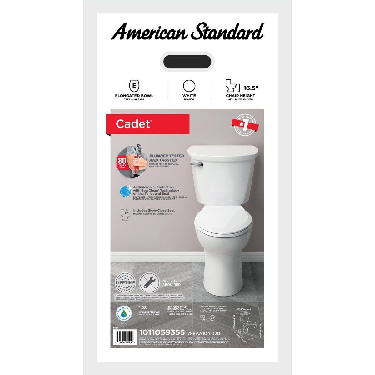 American Standard Cadet 3 Right Height White Elongated Bowl 1.28 GPF Toilet Image 5