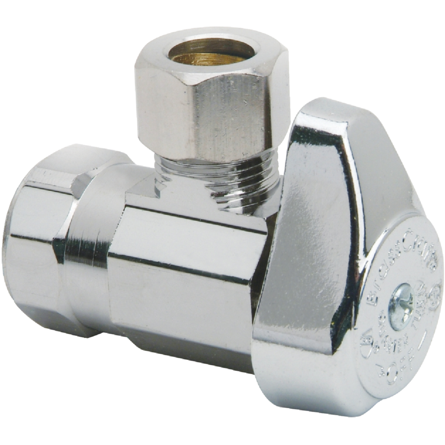 BrassCraft 1/2 In. FIP x 3/8 In. OD Compression Chrome-Plated Brass 1/4-Turn Shut-Off Angle Valve Image 1