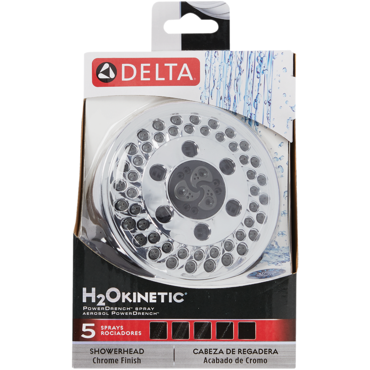 Delta 5-Spray 1.75 GPM H2Okinetic Fixed Shower Head, Chrome Image 2