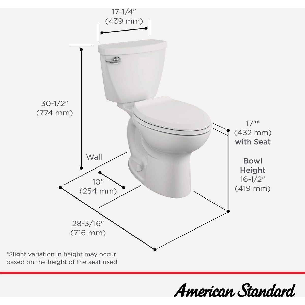 American Standard Cadet 3 10 In. Rough-In White Chair Height Elongated Bowl 1.28 GPF Toilet Image 2