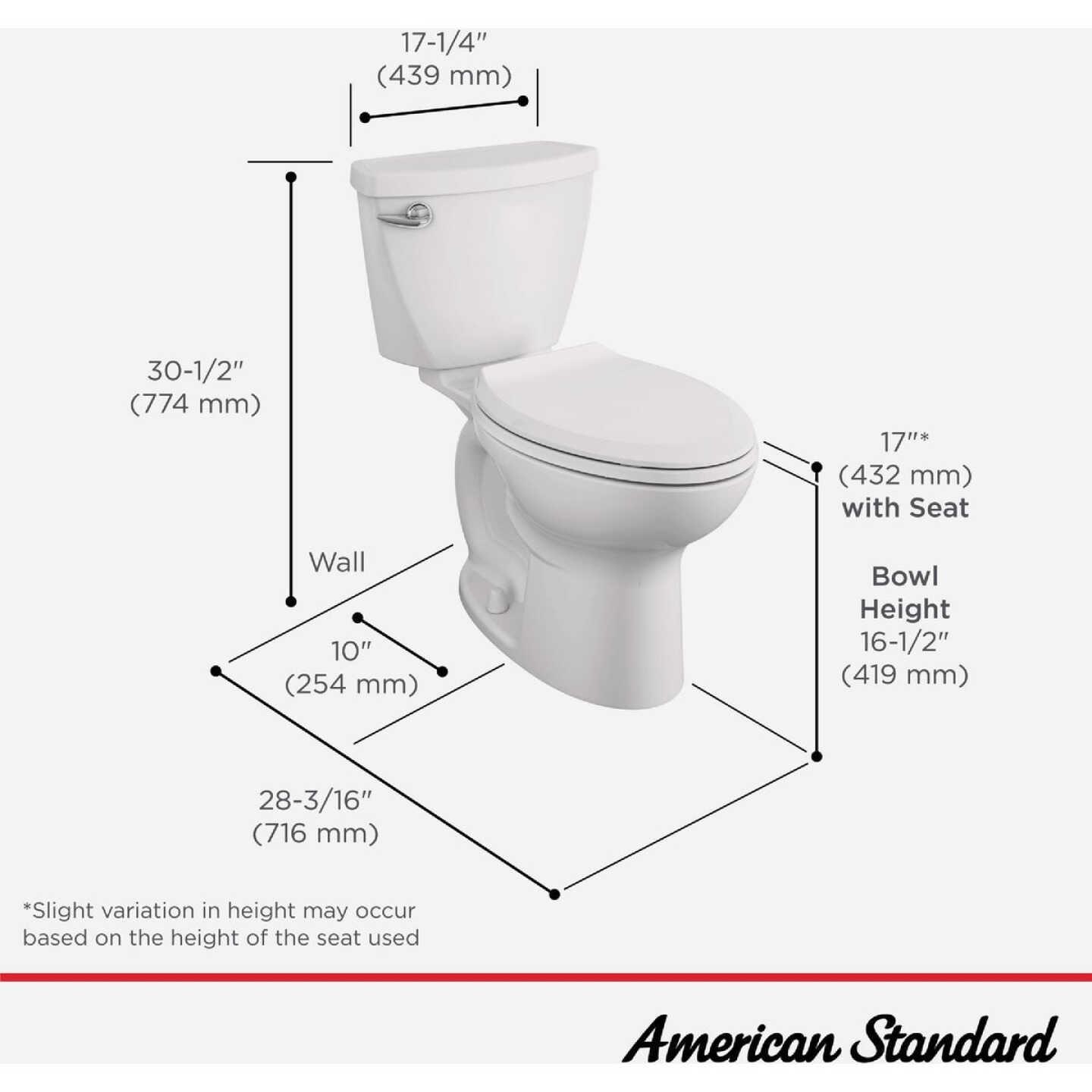 American Standard Cadet 3 10 In. Rough-In White Chair Height Elongated Bowl 1.28 GPF Toilet Image 2
