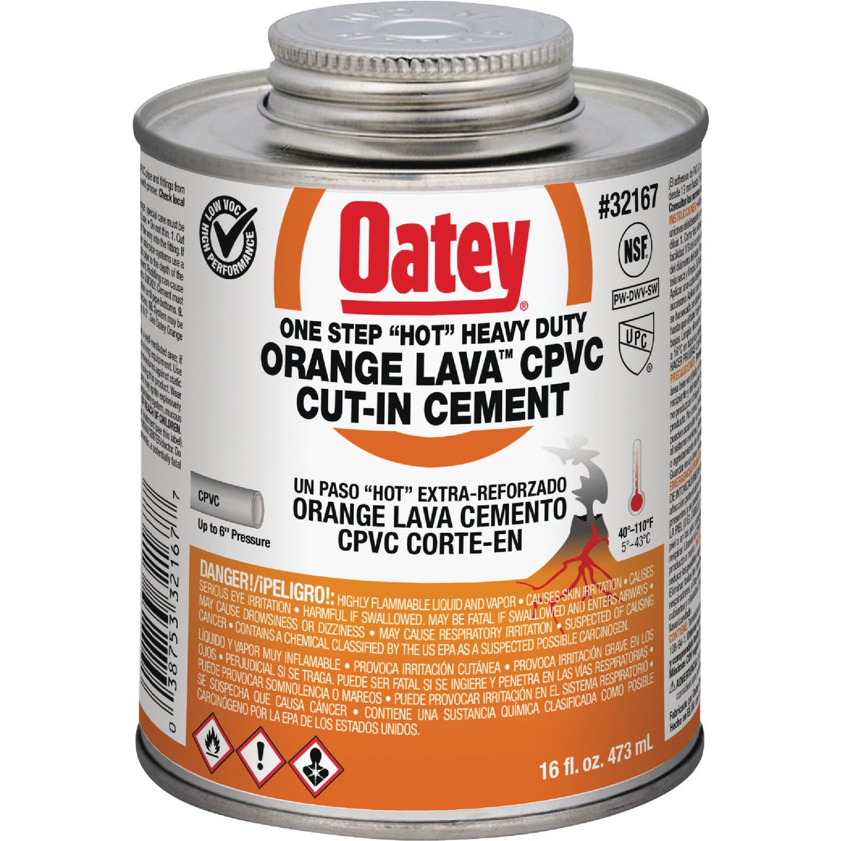 Oatey 16 Oz. Orange Lava One-Stop Hot Cut-In CPVC Cement