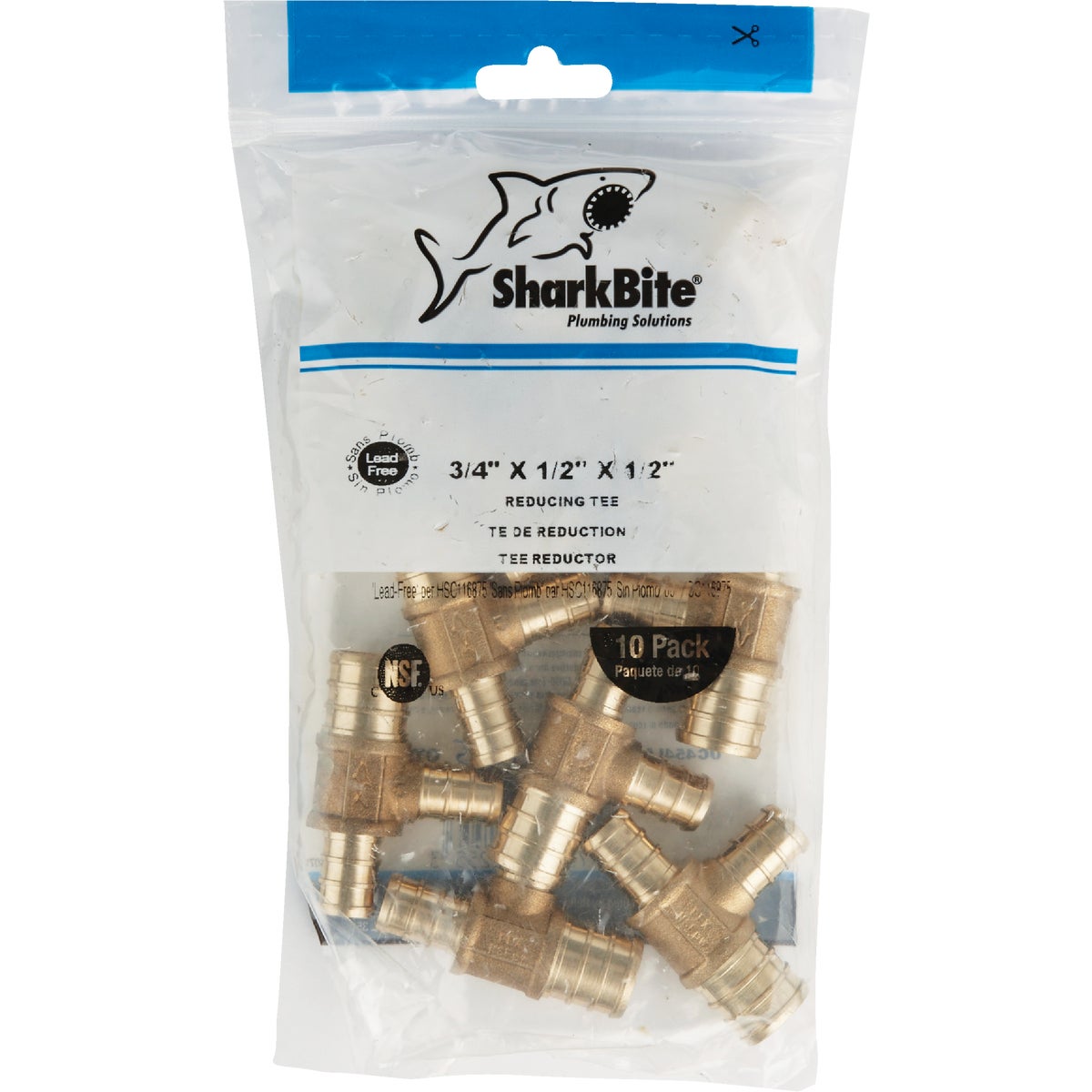 SharkBite 3/4 In. x 1/2 In. x 1/2 In. Barb Reducing Brass PEX Tee (10-Pack) Image 2