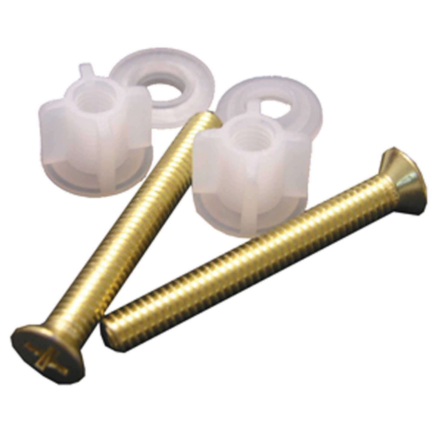 Lasco 3/8" x 2-1/2" Polished Brass Metal Toilet Seat Bolt, Includes Nuts and Washers Image 1