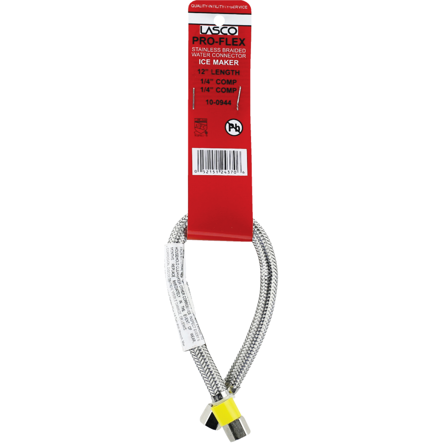 Lasco 1/4 In. x 1/4 In. x 12 In. Length Braided Supply Ice Maker Connector Hose Image 2