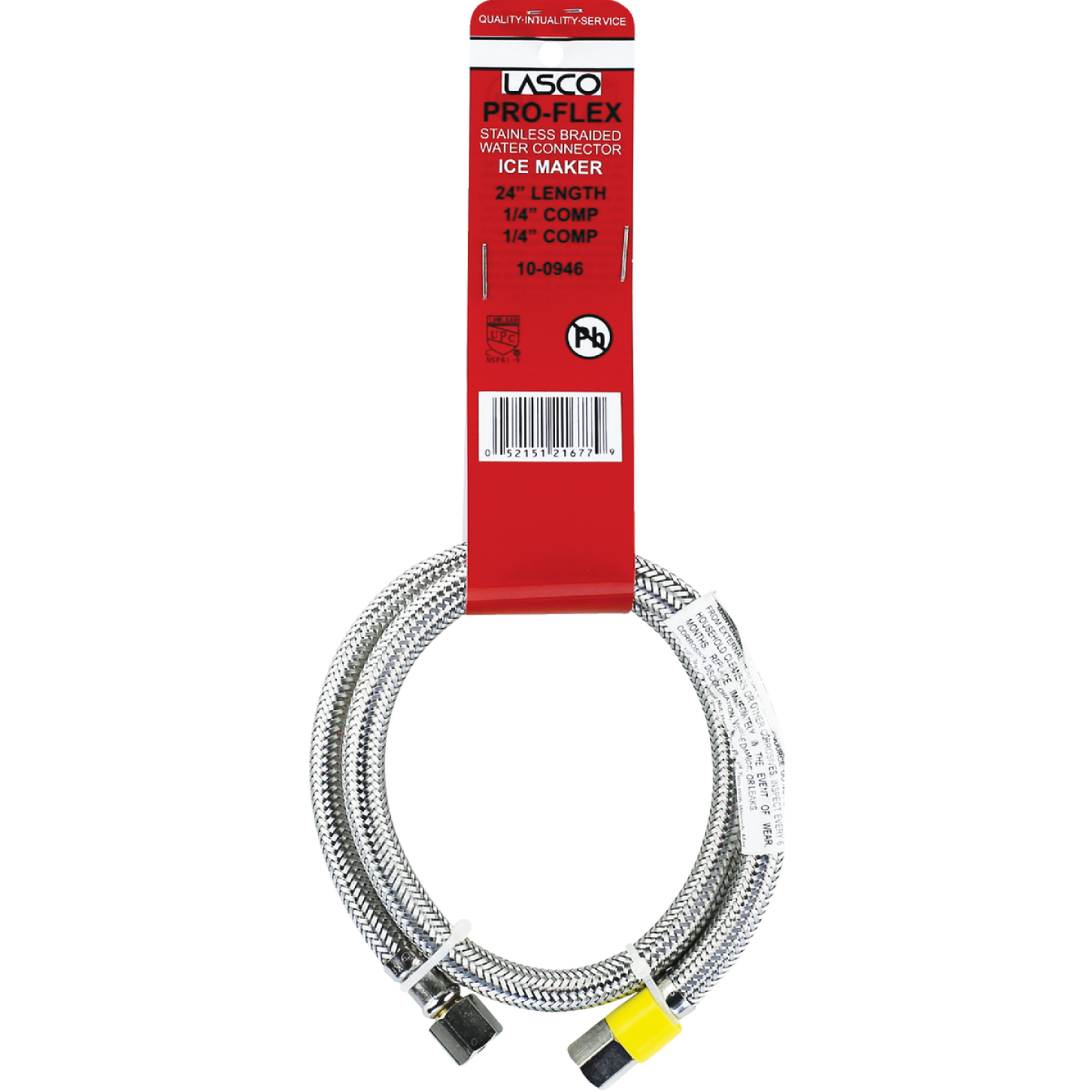 Lasco 1/4 In. x 1/4 In. x 24 In. Length Braided Supply Ice Maker Connector Hose Image 2