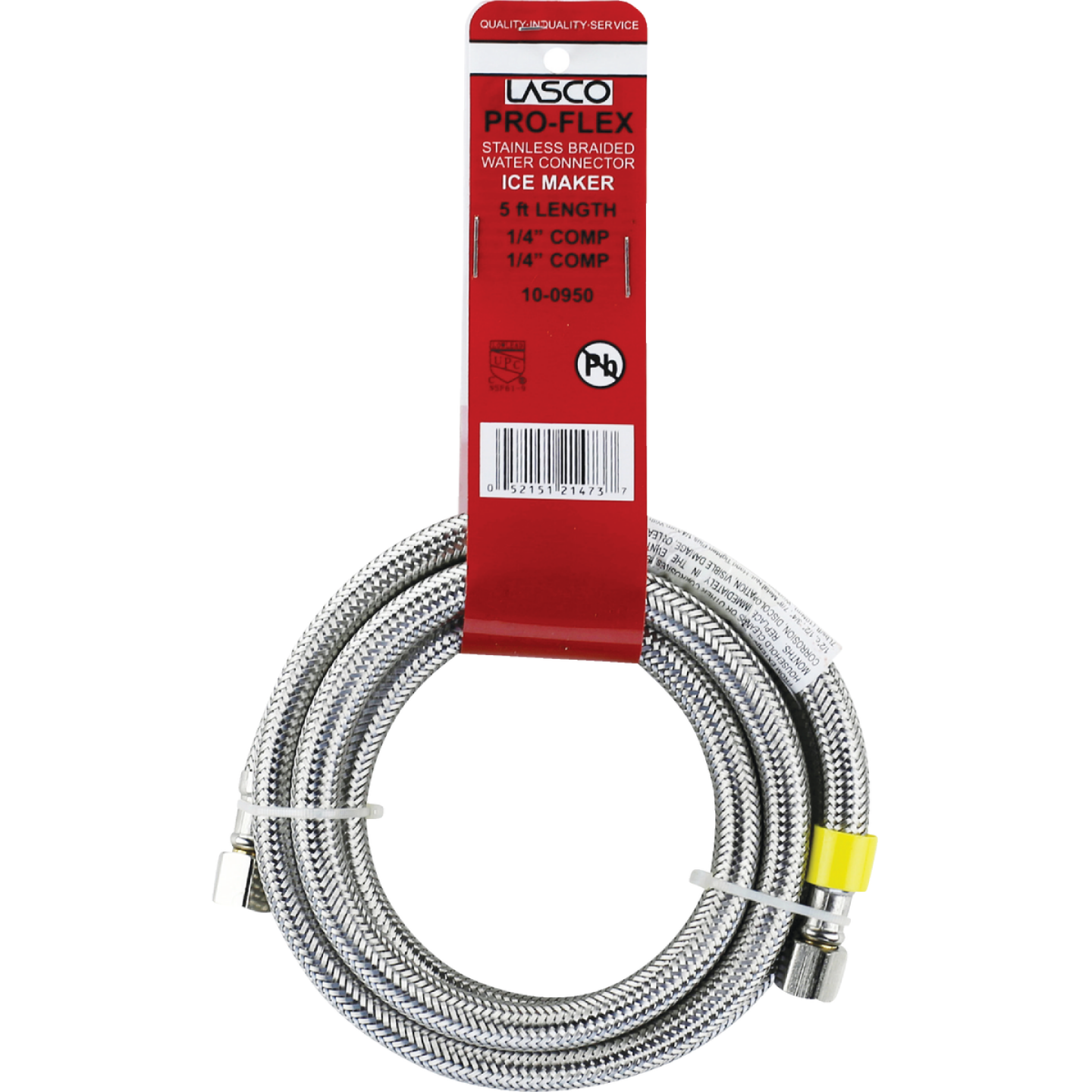 Lasco 1/4 In. x 1/4 In. x 5 Ft. Length Braided Supply Ice Maker Connector Hose Image 2