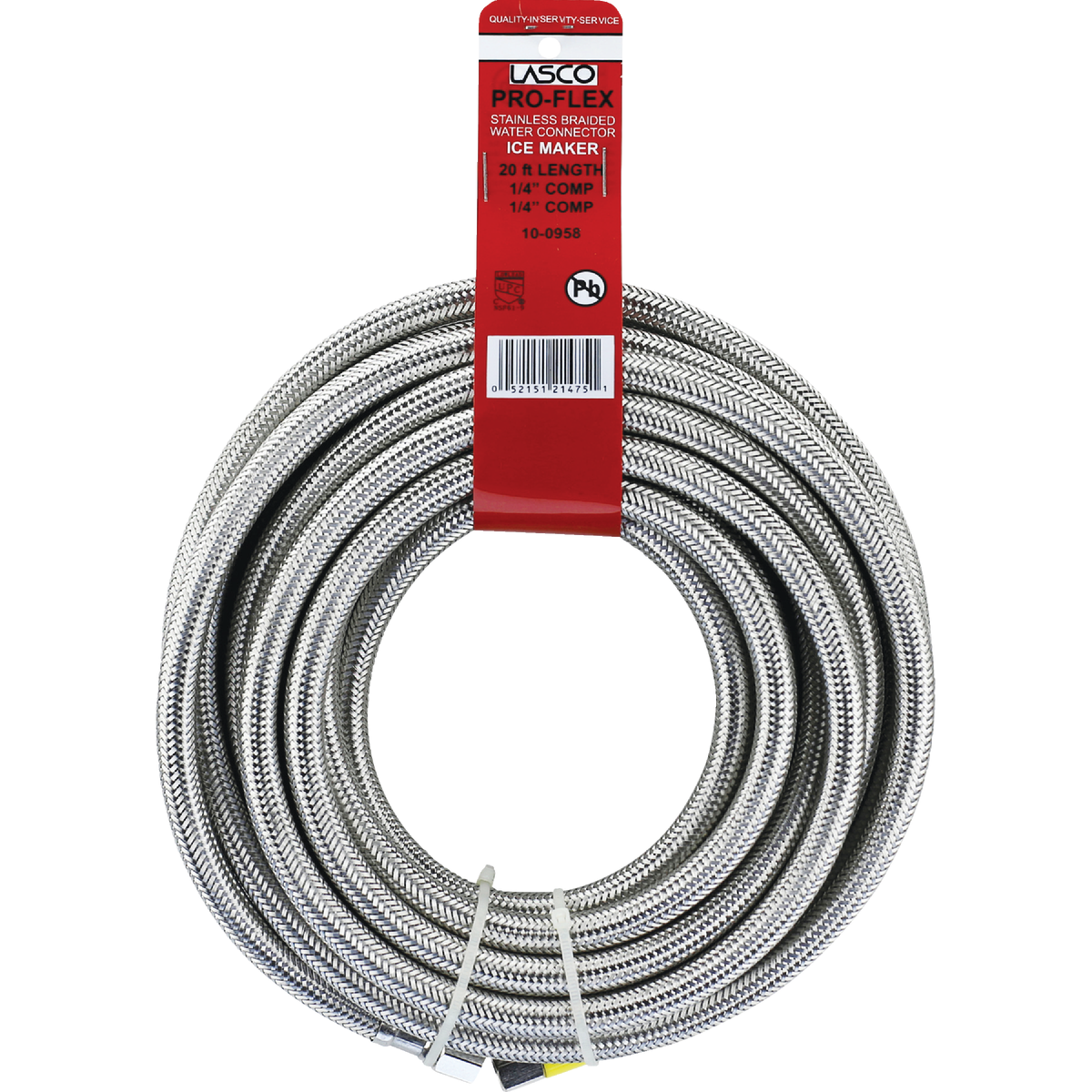 Lasco 1/4 In. x 1/4 In. x 20 Ft. Length Braided Supply Ice Maker Connector Hose Image 2