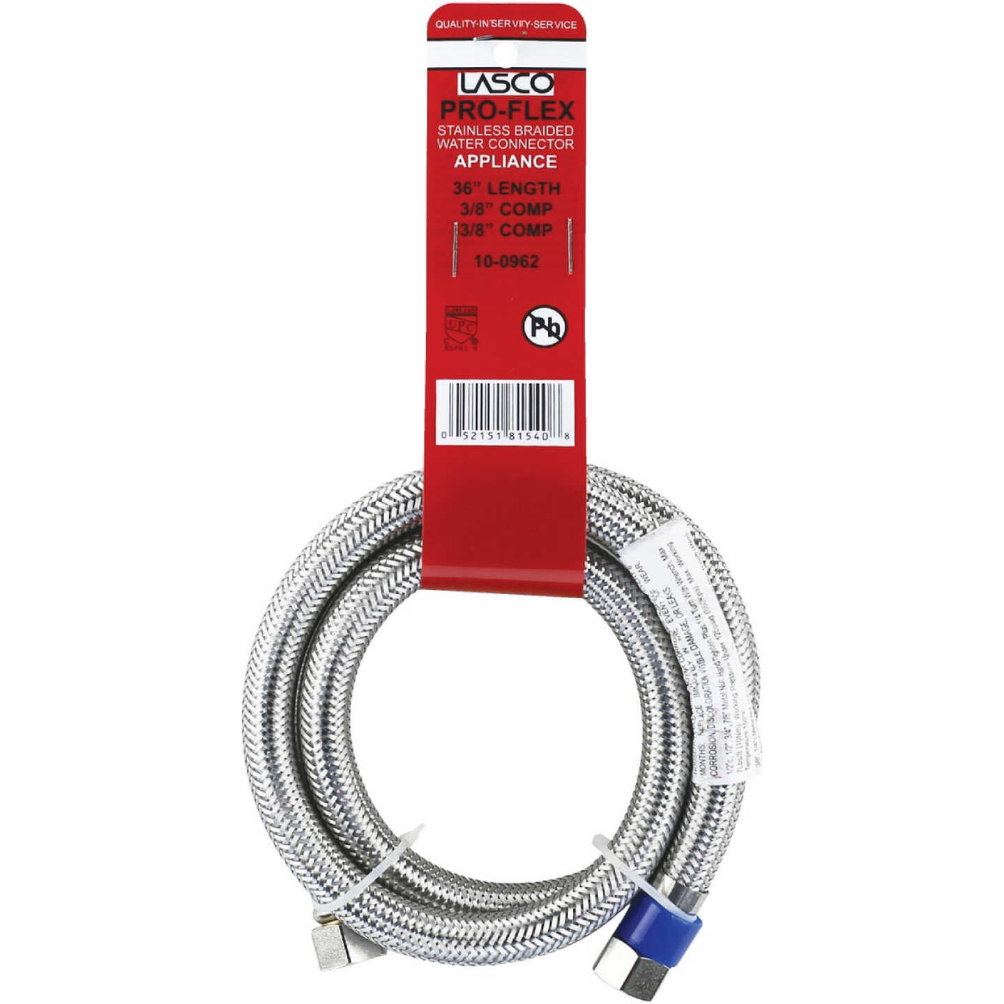 Lasco 3/8 In.C x 3/8 In.C x 36 In. L Braided Stainless Steel Flex Line Appliance Water Connector Image 2