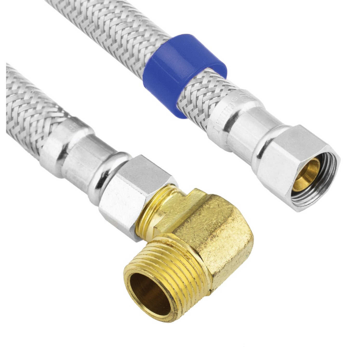 Lasco 3/8 In.C x 3/8 In.MIP Elbow x 72 In. L Braided Stainless Steel Flex Line Appliance Water Connector Image 1