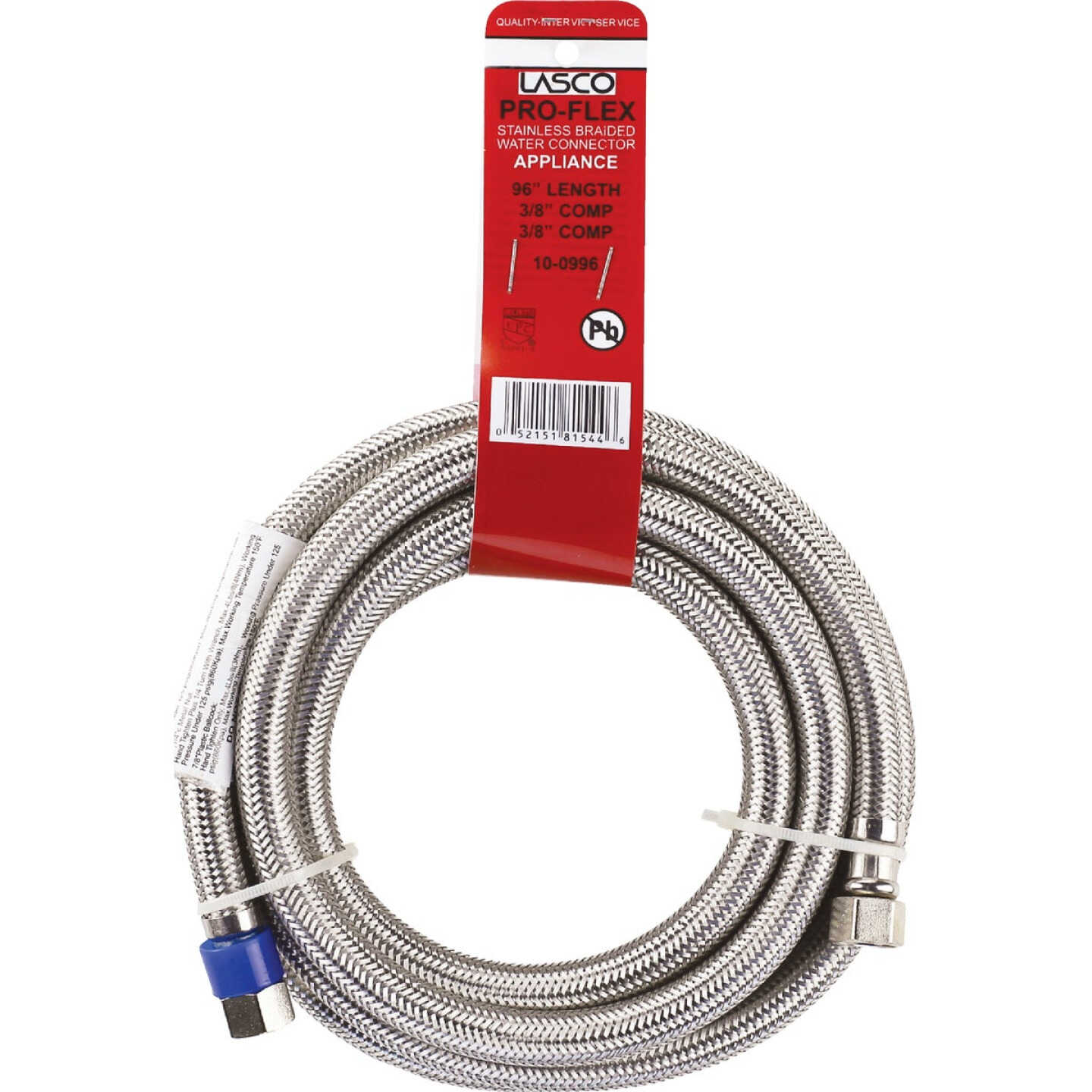 Lasco 3/8 In.C x 3/8 In.C x 96 In. L Braided Stainless Steel Flex Line Appliance Water Connector Image 2