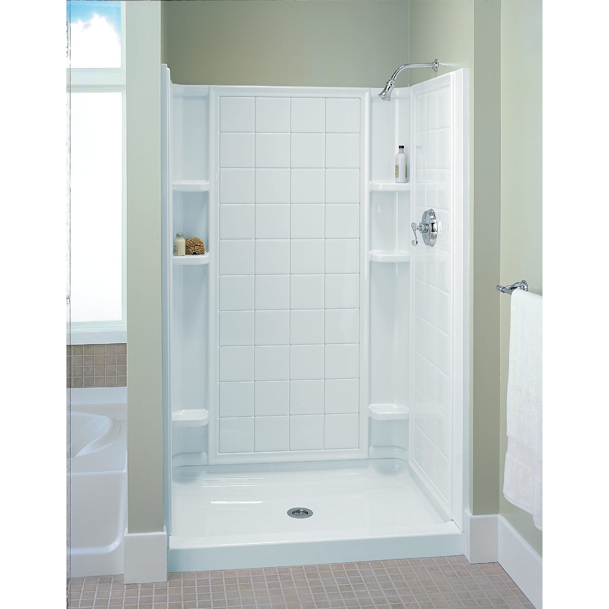 Sterling Ensemble 48 In. W x 34 In. D Center Drain Shower Pan in White Image 3