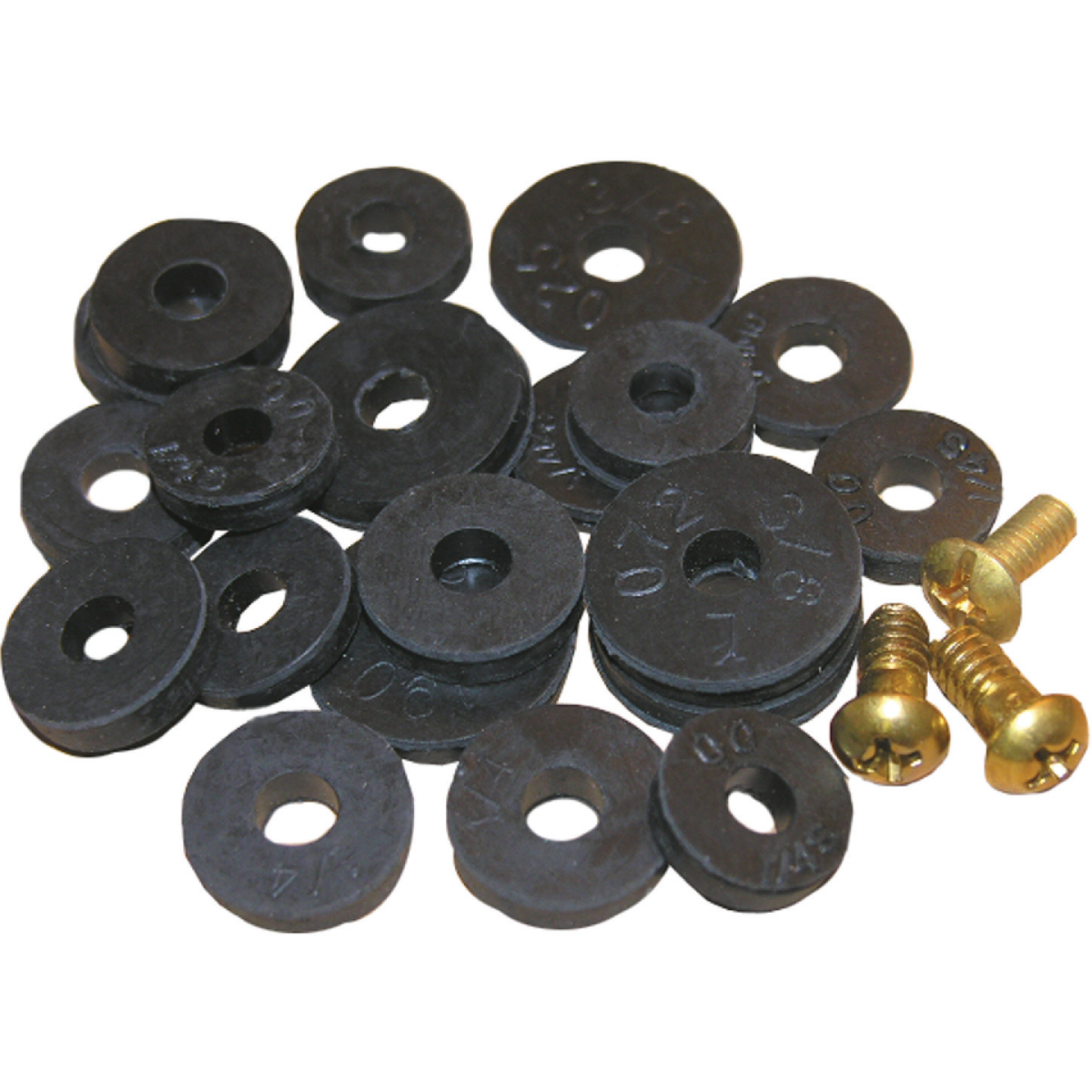 Lasco Various Black & Brass Assortment Flat Faucet Washers & Screws Image 1