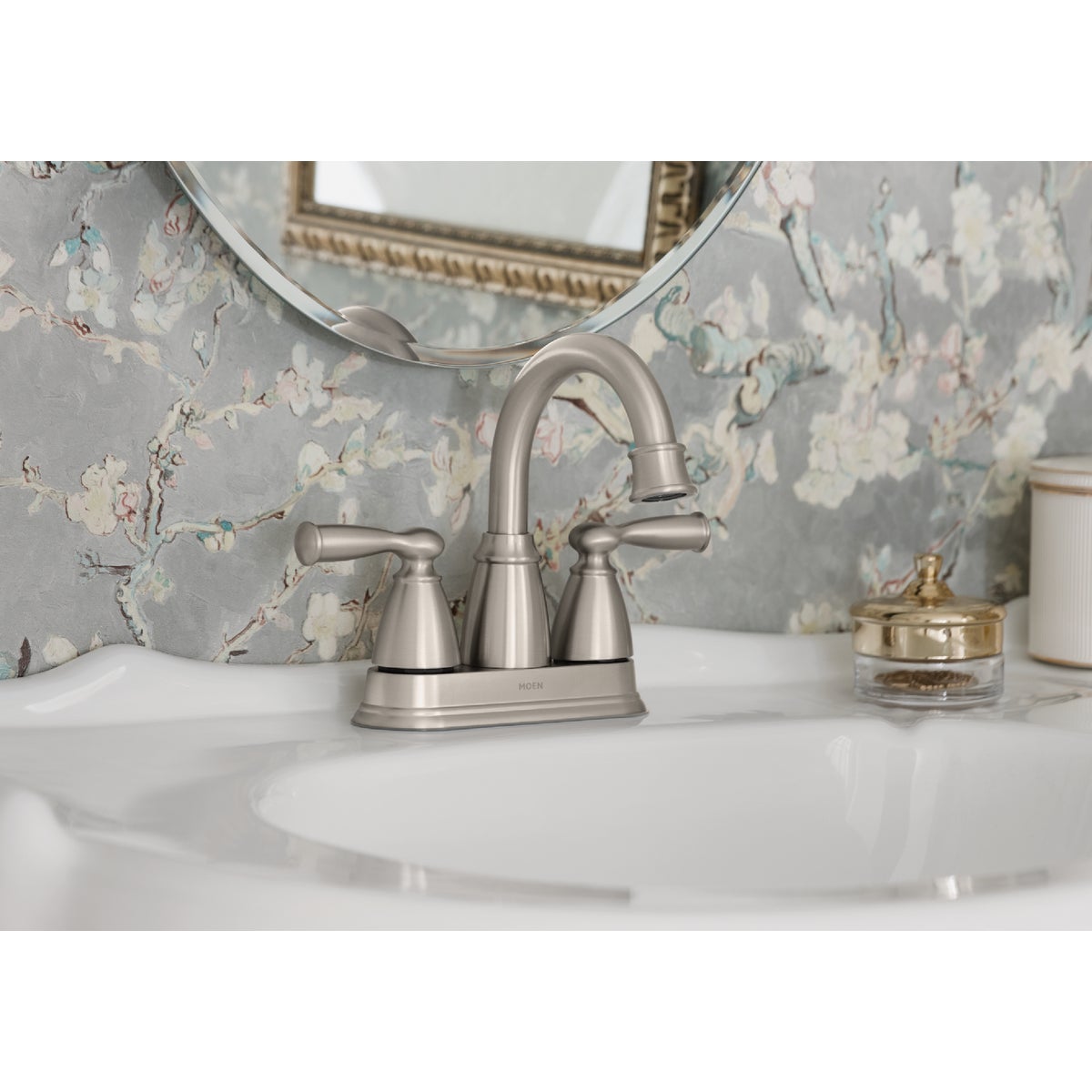 Moen Banbury 2-Handle Lever High Arc Centerset Bathroom Faucet with Push-Down, Spot Resist Brushed Nickel Image 2