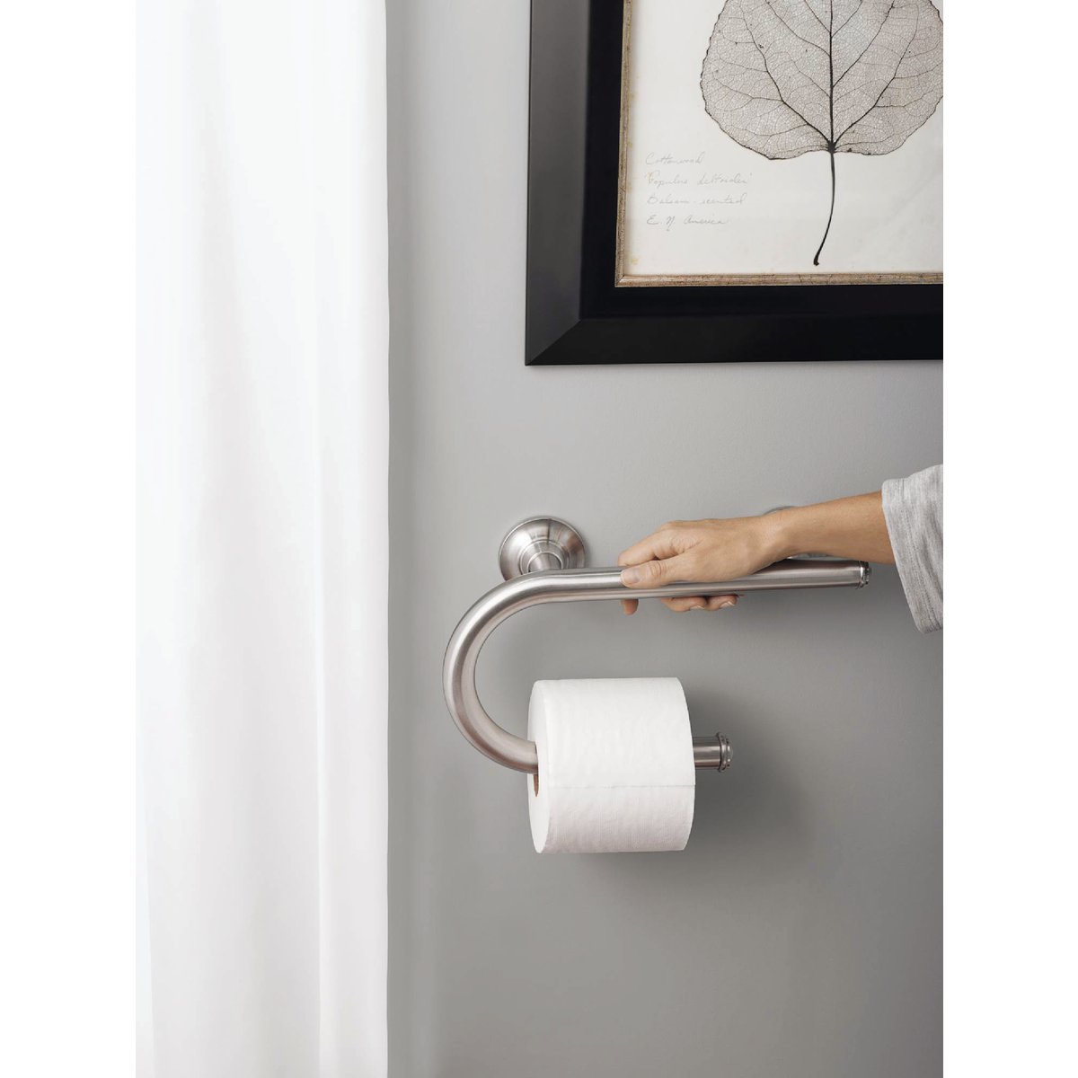 Moen 8 In. Grab Bar with Toilet Paper Holder, Brushed Nickel Image 2