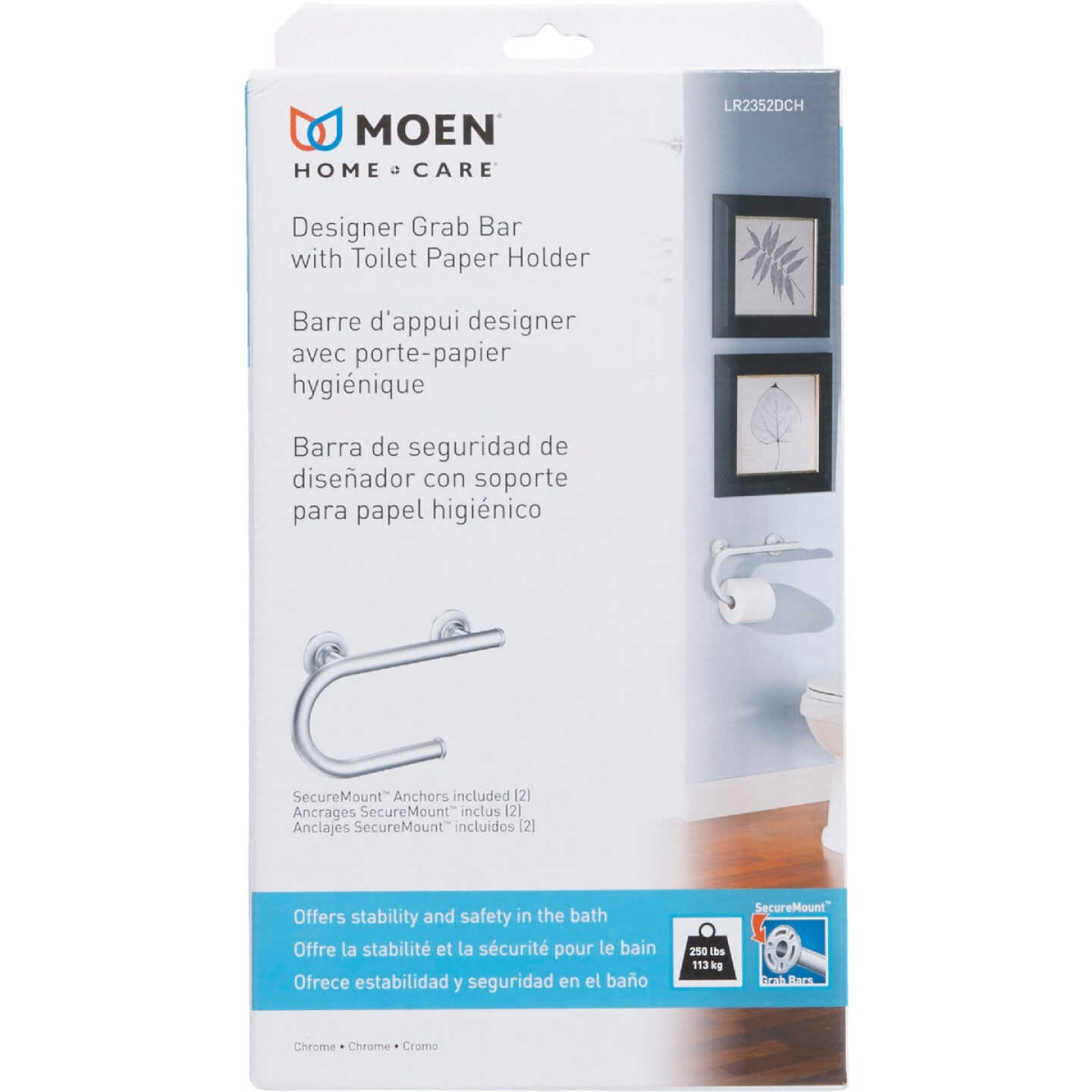 Moen 8 In. Grab Bar with Toilet Paper Holder, Brushed Nickel Image 3