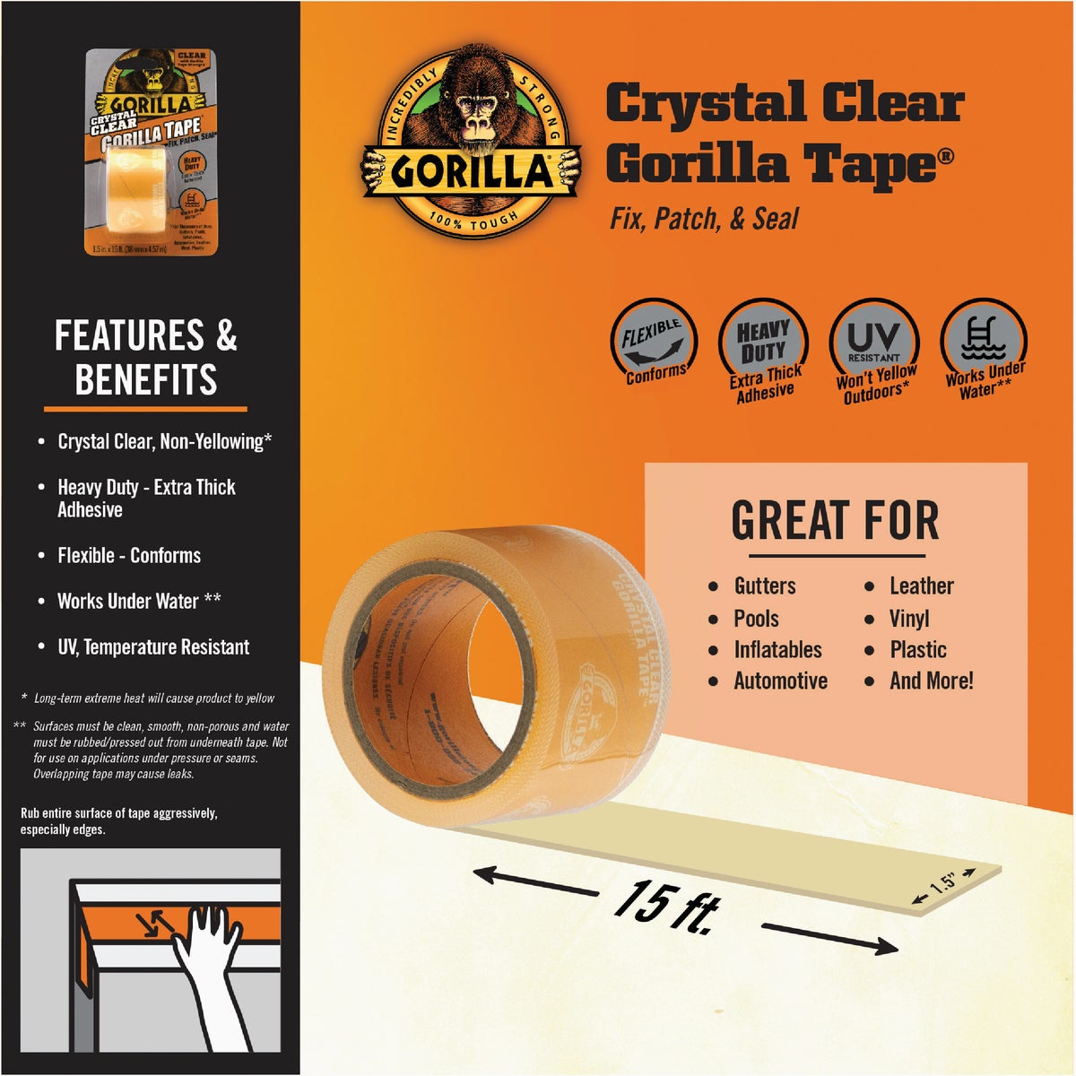 Gorilla 1-1/2 In. x 5 Yd. Crystal Clear Duct Tape, Clear Image 4