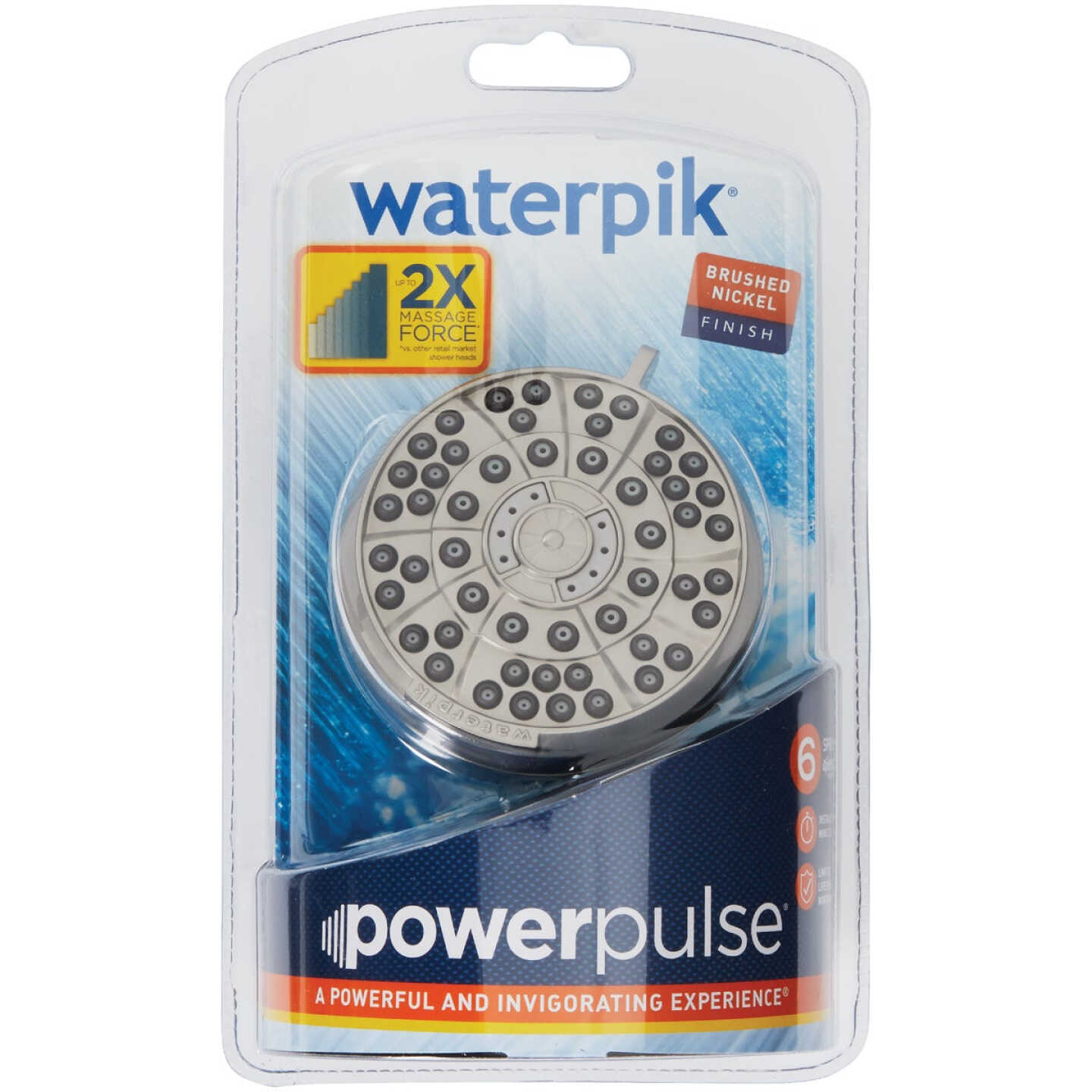 Waterpik PowerPulse Massage 6-Spray 1.8 GPM Fixed Showerhead, Brushed Nickel Image 5
