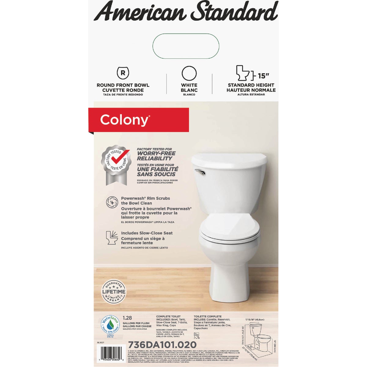 American Standard Colony3 White Round Bowl 1.28 GPF Toilet-to-Go Image 3