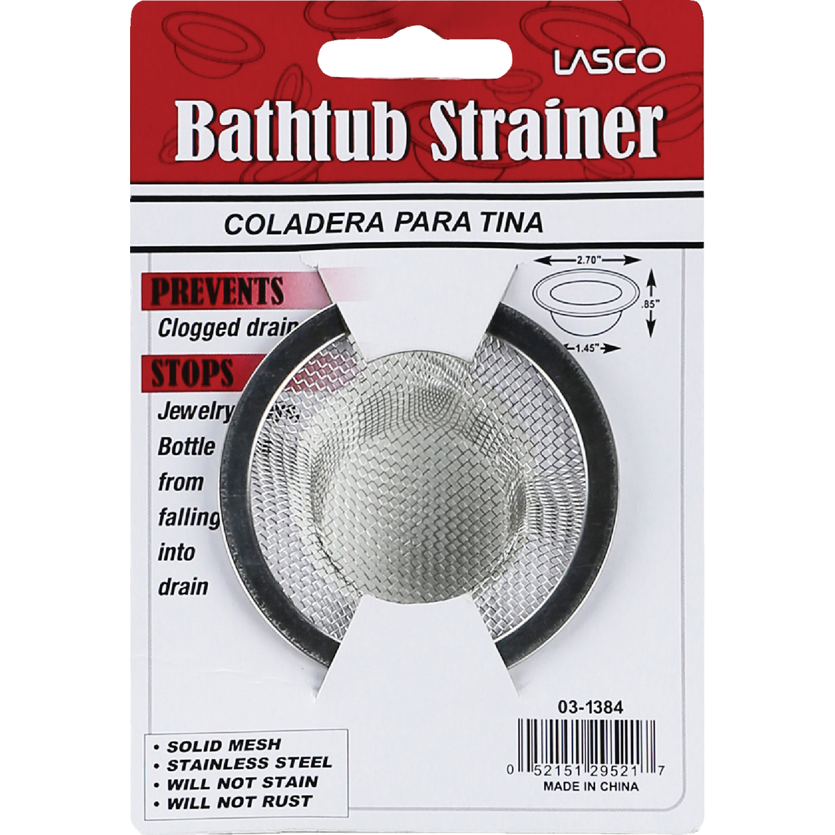Lasco 2-3/4 In. Mesh Tub Drain Strainer with Chrome Finish Image 2