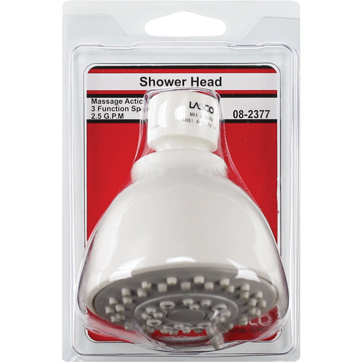 Lasco 3-Spray 1.8 GPM Fixed Shower Head, White Image 2
