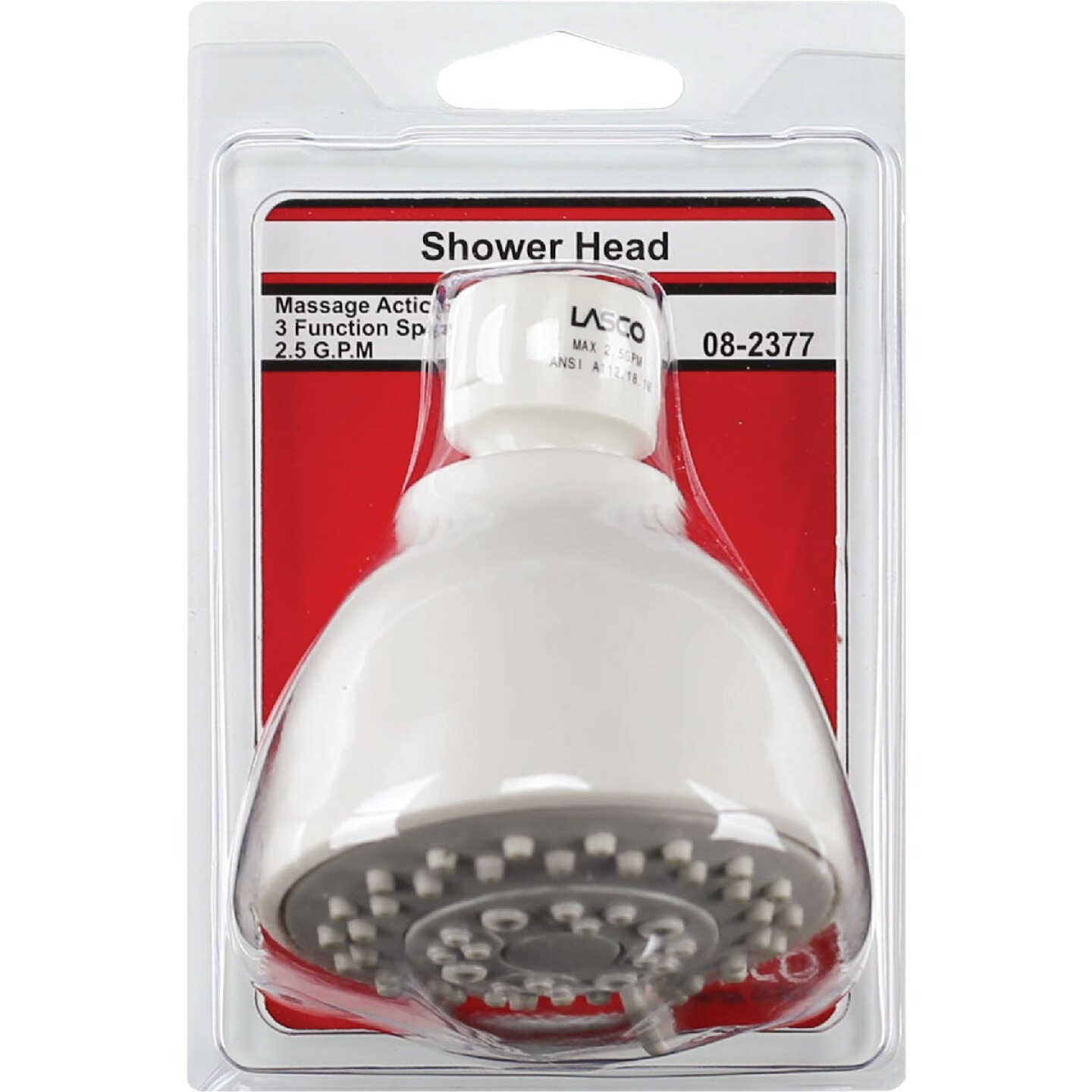 Lasco 3-Spray 1.8 GPM Fixed Shower Head, White Image 2
