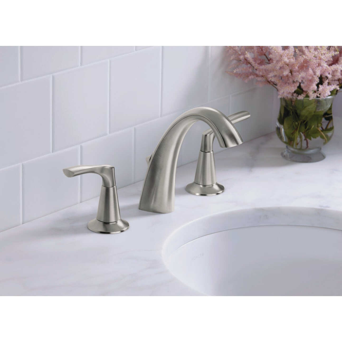 Kohler Mistos Brushed Nickel 2-Handle Lever 8 In. Widespread Bathroom Faucet with Pop-Up Image 4