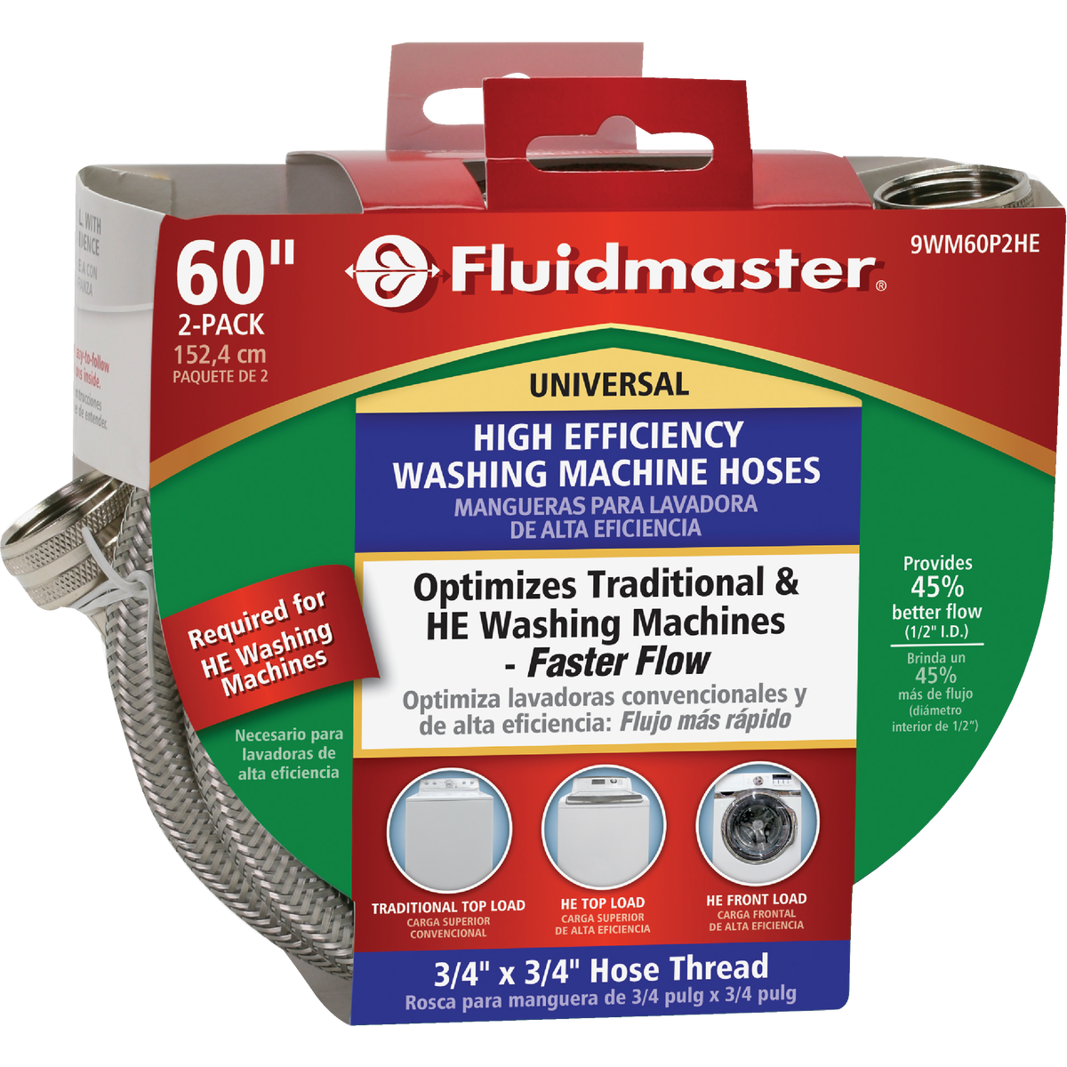 Fluidmaster 3/4 x 3/4 In. Hose Fitting x 60 In. L Braided Stainless Steel High Efficiency Washing Machine Hose(2-Pack) Image 2