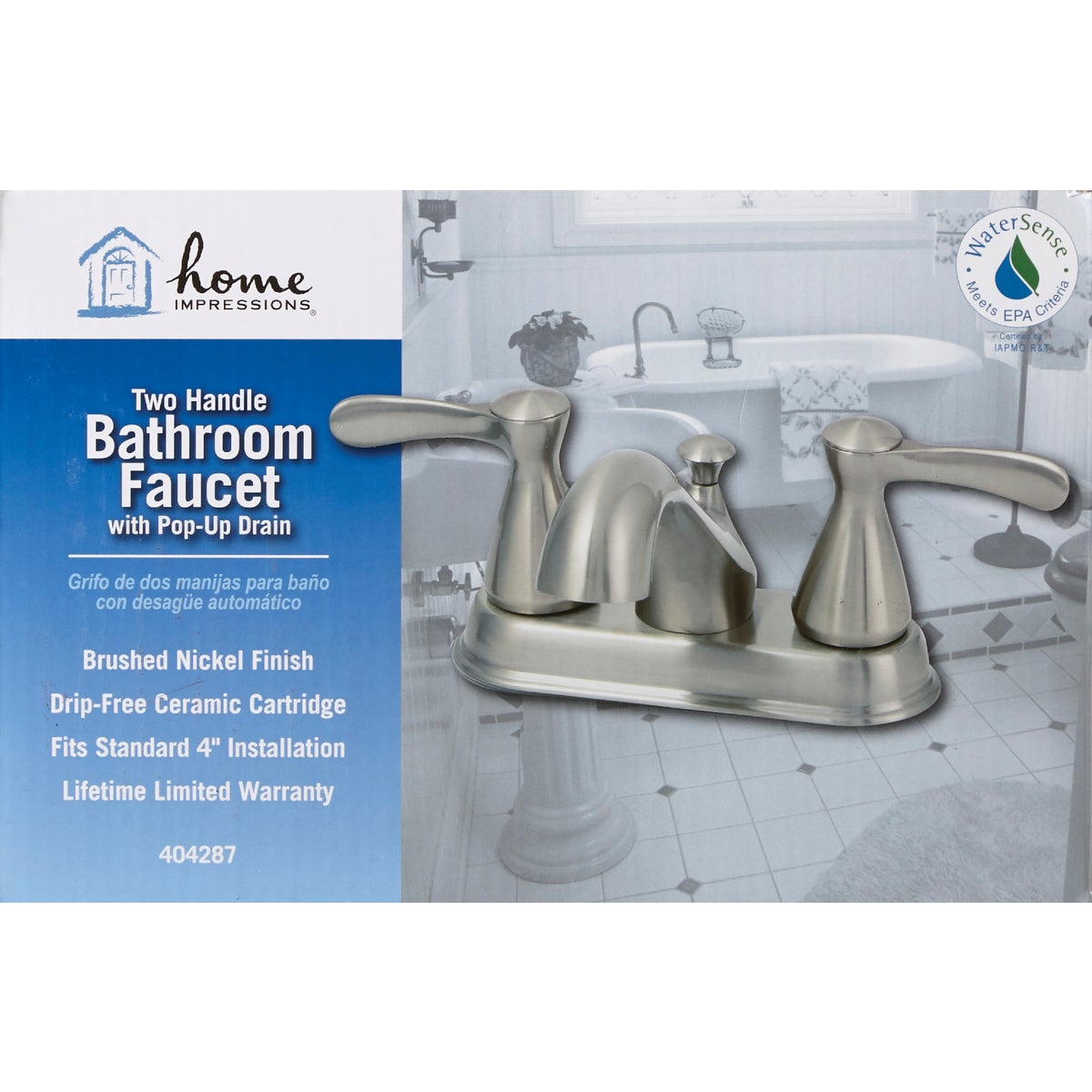 Home Impressions Traditional Brushed Nickel 2-Handle Lever 4 In. Centerset Bathroom Faucet with Pop-Up Image 2