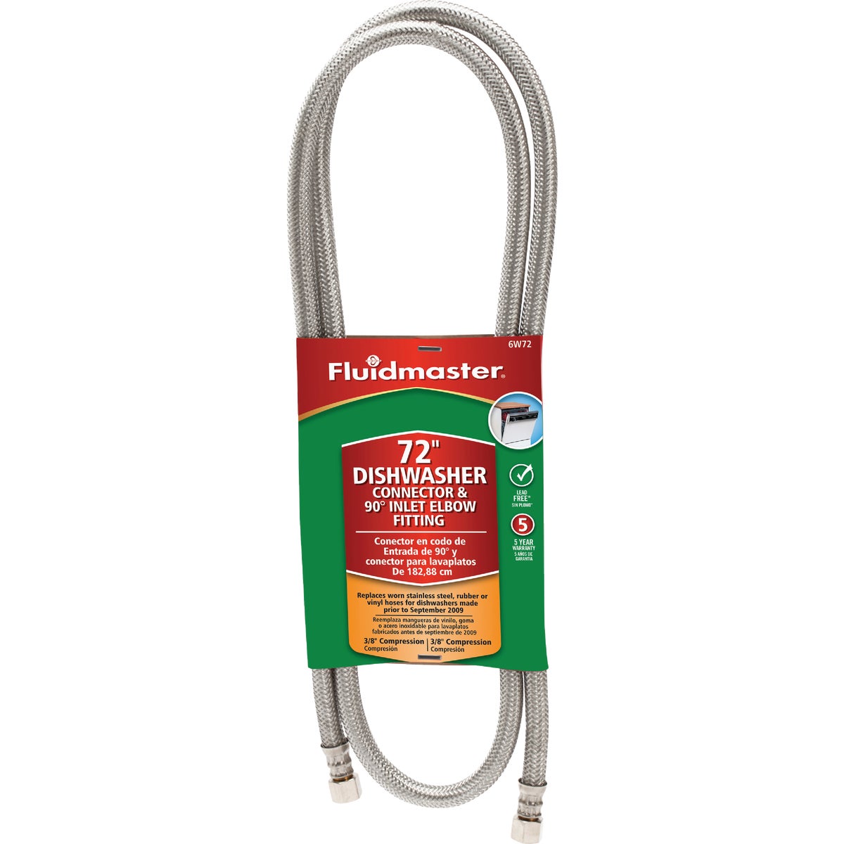 Fluidmaster 3/8 In. x 3/8 In. x 72 In. L Stainless Steel Dishwasher Connector Image 4